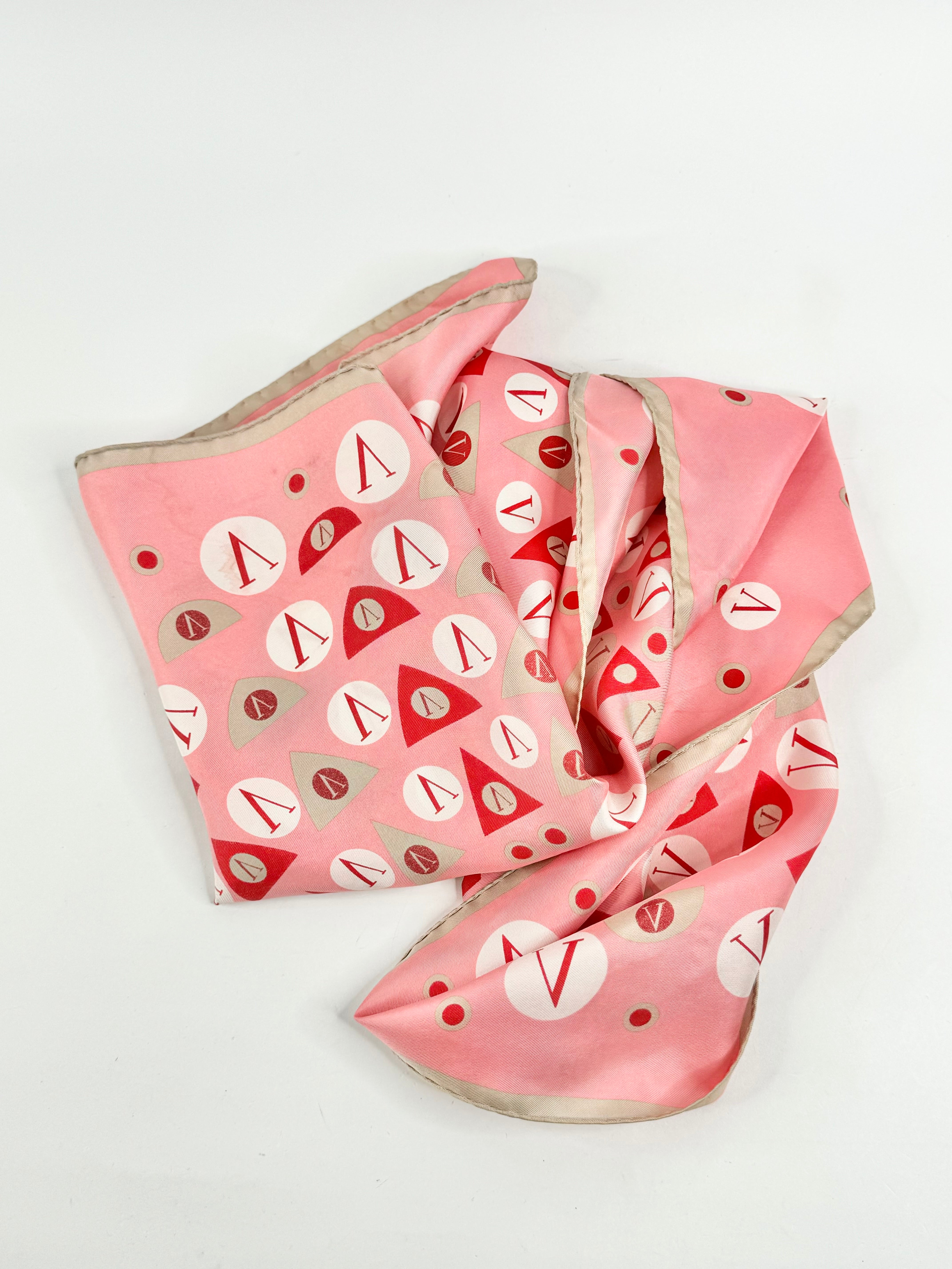 Valentino Blush Pink & Cream 'V' Silk Scarf