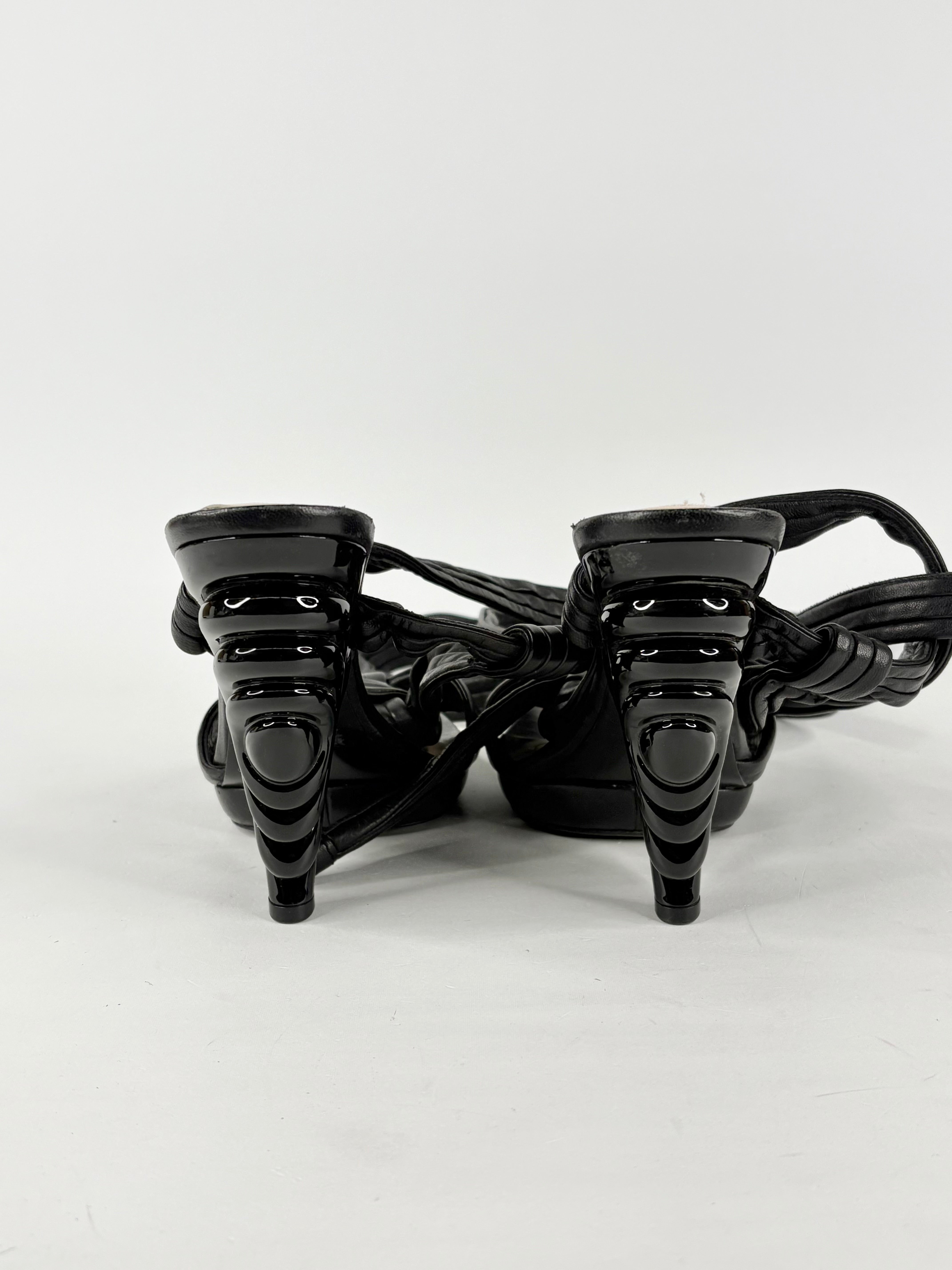 Loewe Black Leather Leg-Tie Sandals - EU39