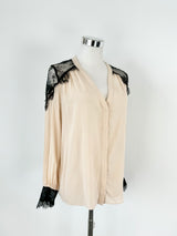 Alice + Olivia 'Sofia' Pastel Peach & Black Lace Blouse - AU10