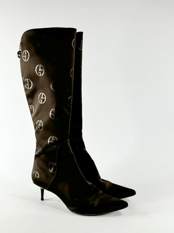 Vintage Giorgio Armani Brown Sateen Knee High Boots - EU40.5