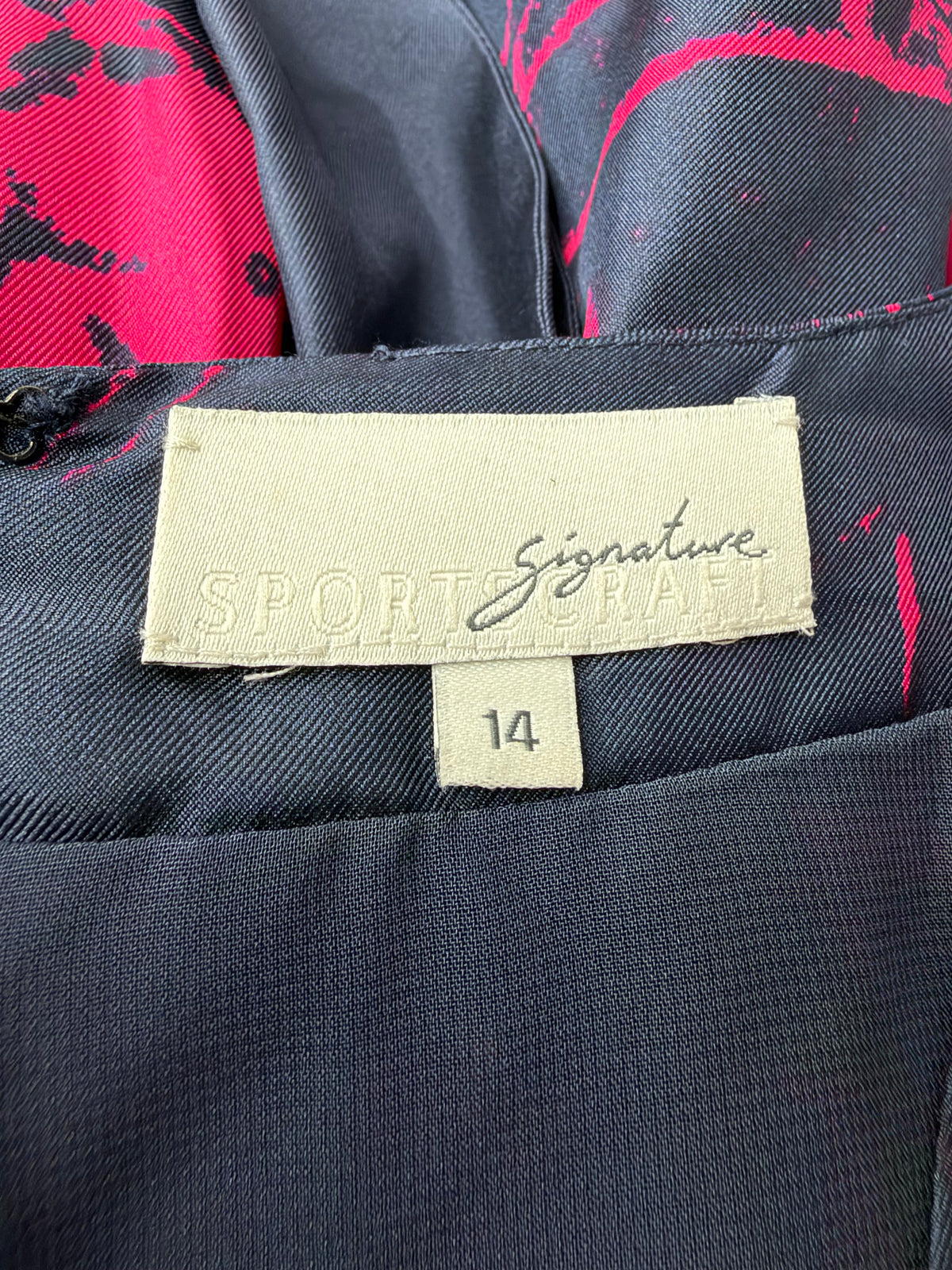 Sportscraft Signature Navy & Fuschia Silk Dress - AU8/10