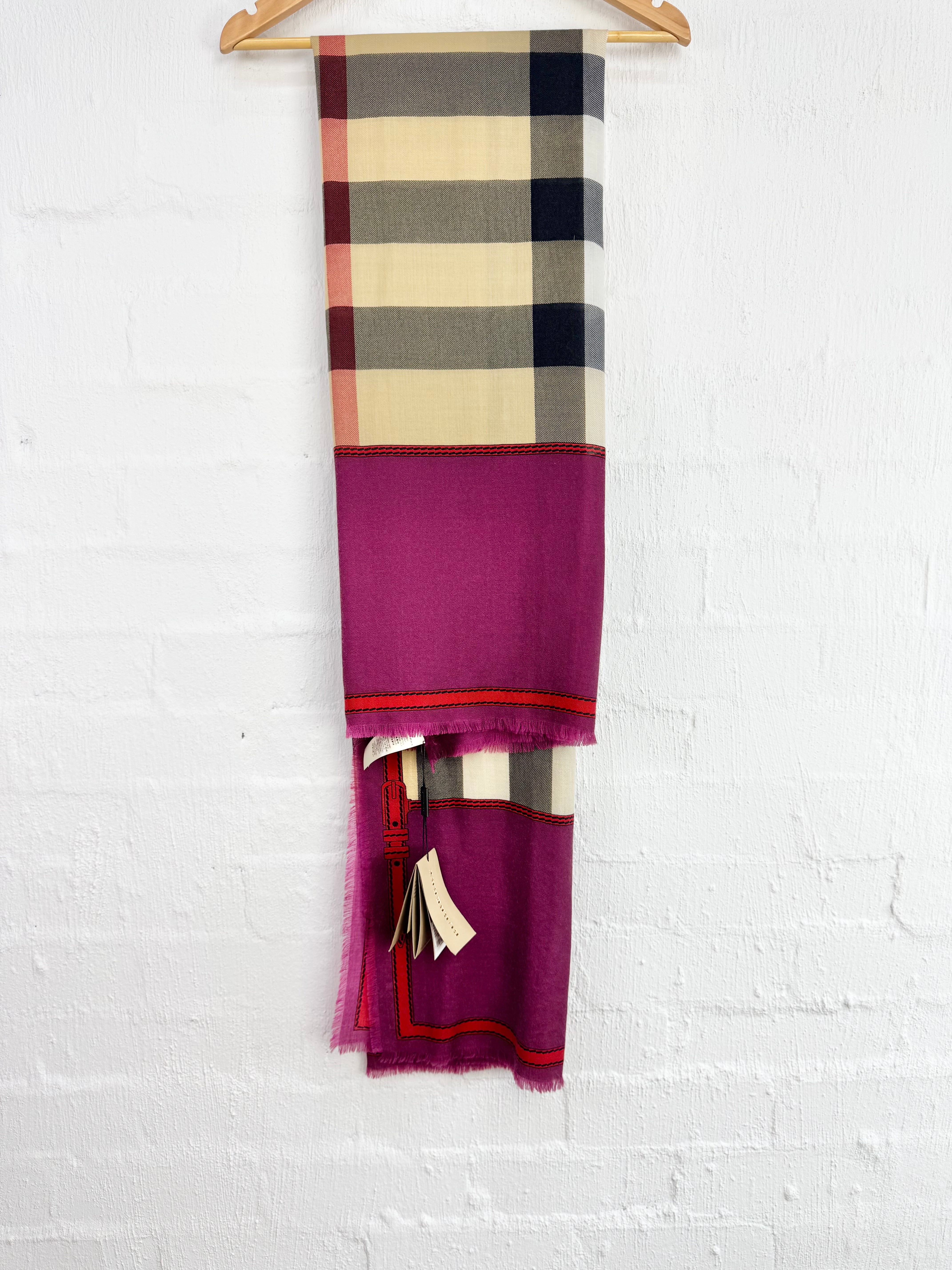 Burberry Nova Check Magenta Cashmere Scarf NWT