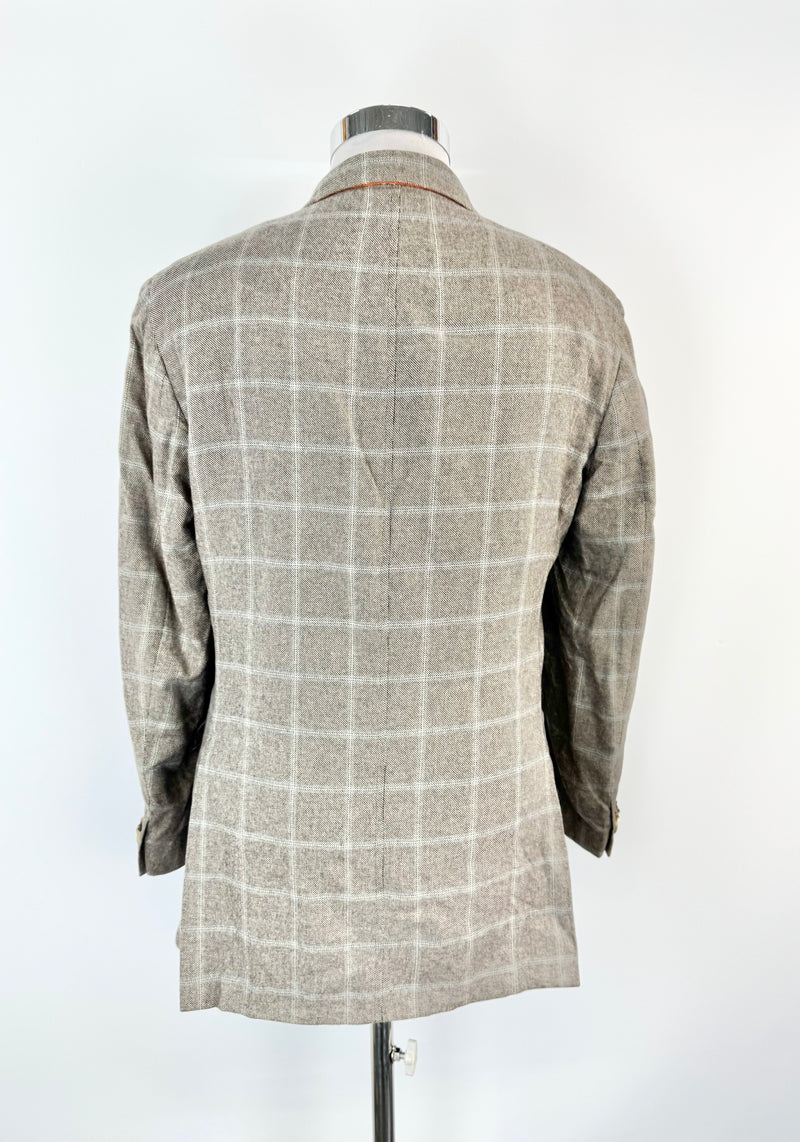 Etro Milano Grey & Blue Plaid Blue Cashmere Blazer - 50