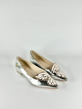 Sophia Webster Silver Butterfly Motif Pointed Toe Flats - EU37