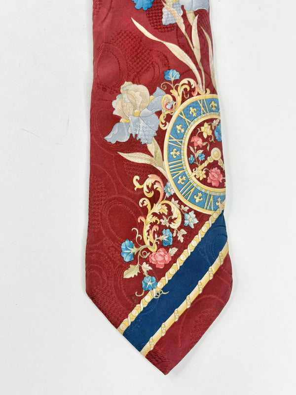 Leonard Paris Vintage Maroon Roman-Numerals Silk Tie