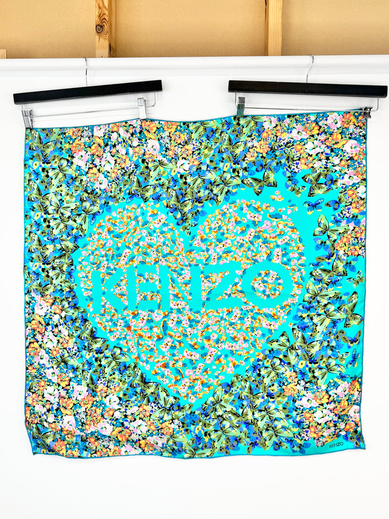 Kenzo Turquoise Floral Silk Scarf