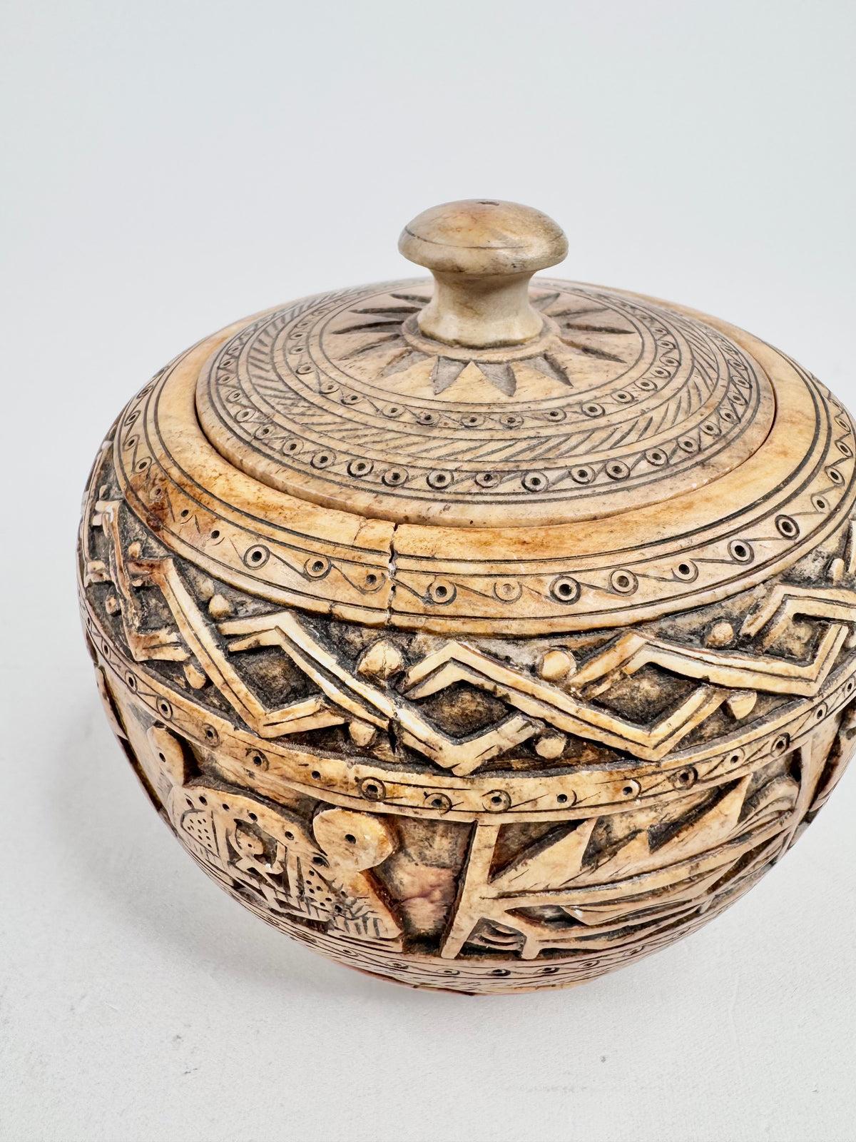 Stone Carved Brown Glazed Covered Box
