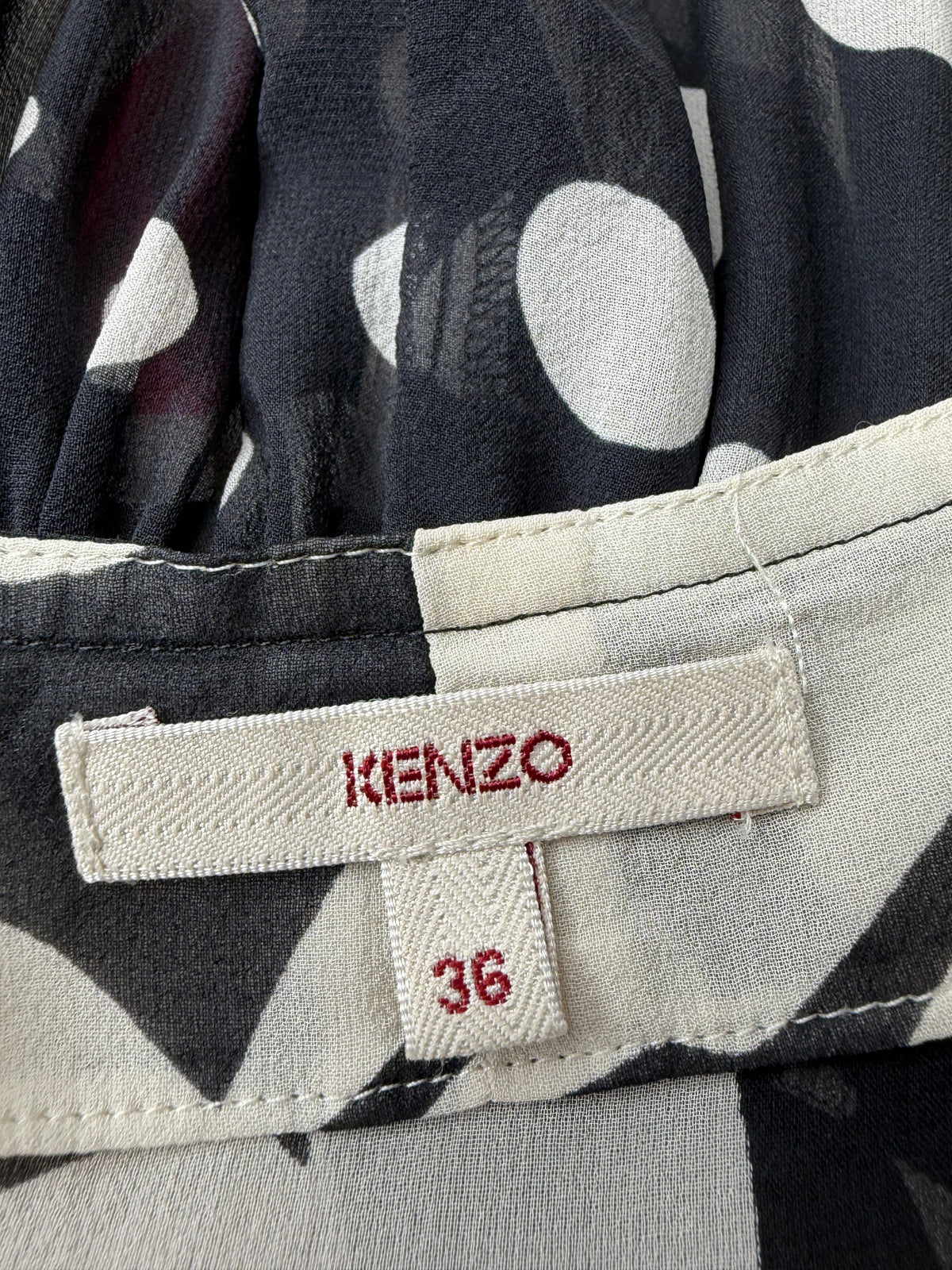 Y2K Kenzo Black, White & Pink Sheer Silk Asymmetrical Blouse - AU8