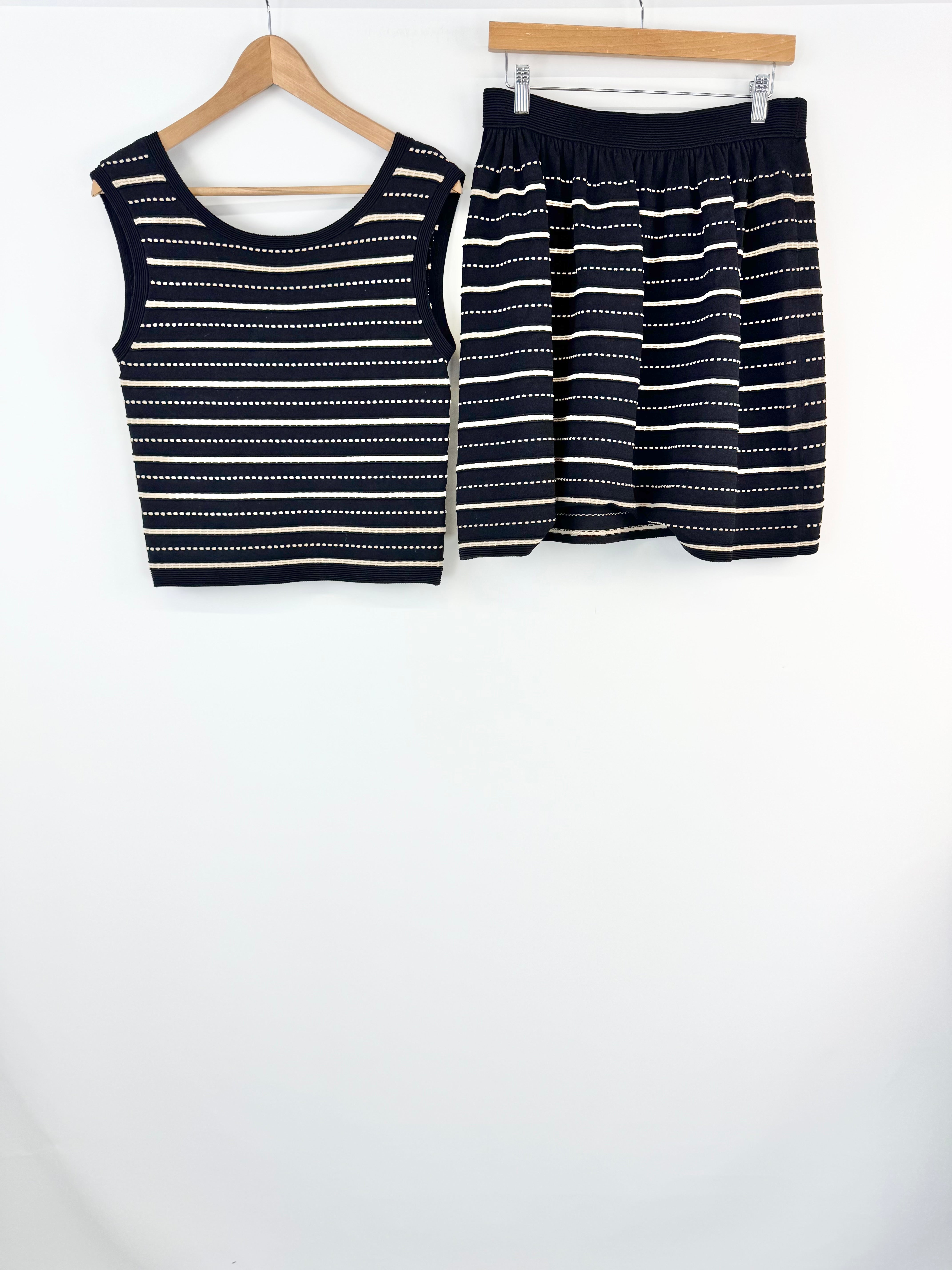 Sandro Black & Cream Rib Knit Top & Skirt 2 Pce Set - Au12