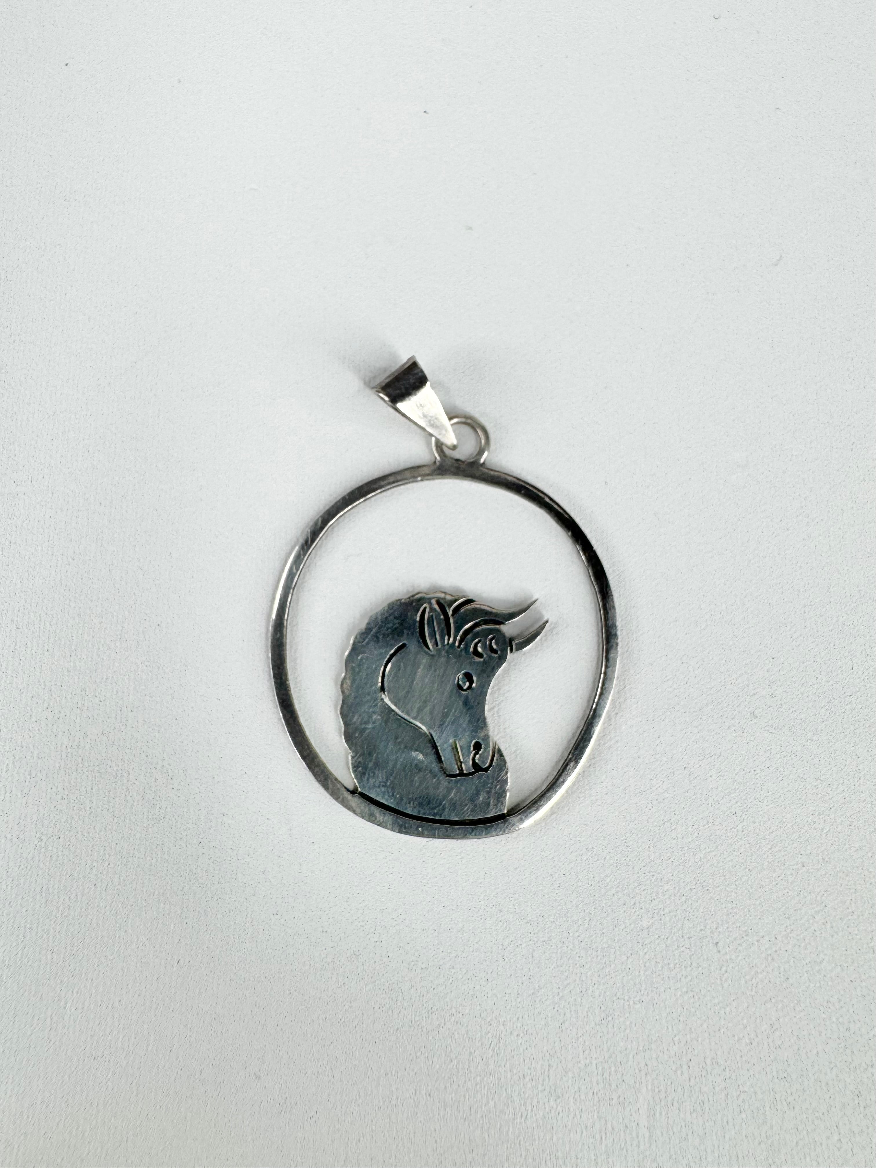 Vintage Mexican Silver Bull Pendant