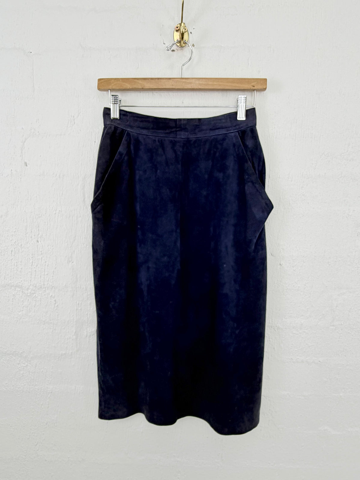 Vintage Mario Valentino Navy Suede Pencil Skirt - AU6/8