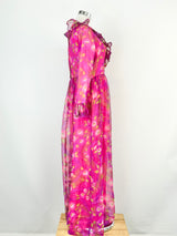 Vintage 70s Pink Floral Maxi Dress - AU8