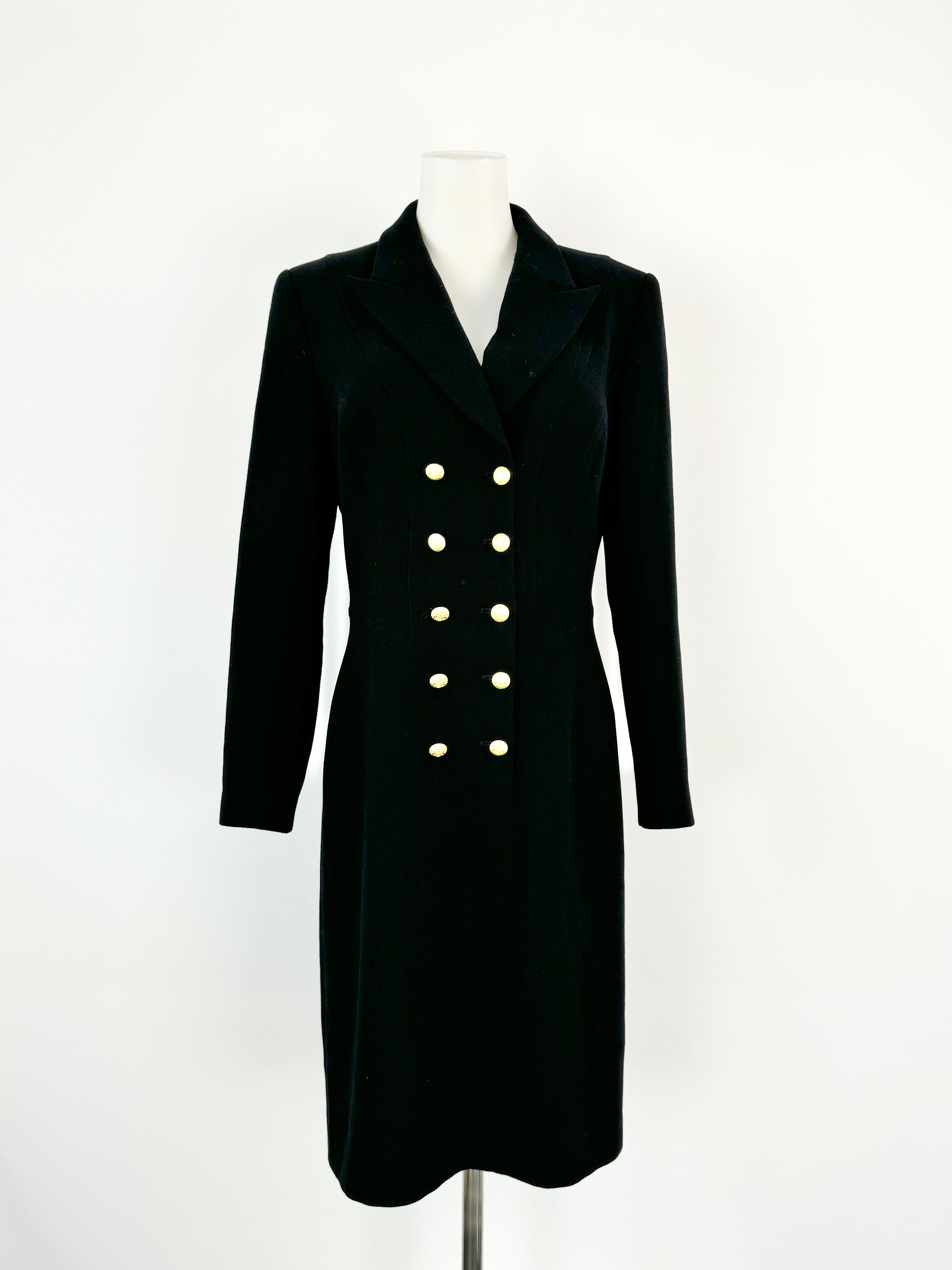 Vintage Escada by Margaret Ley Black Wool Double Breasted Midi Dress - AU10