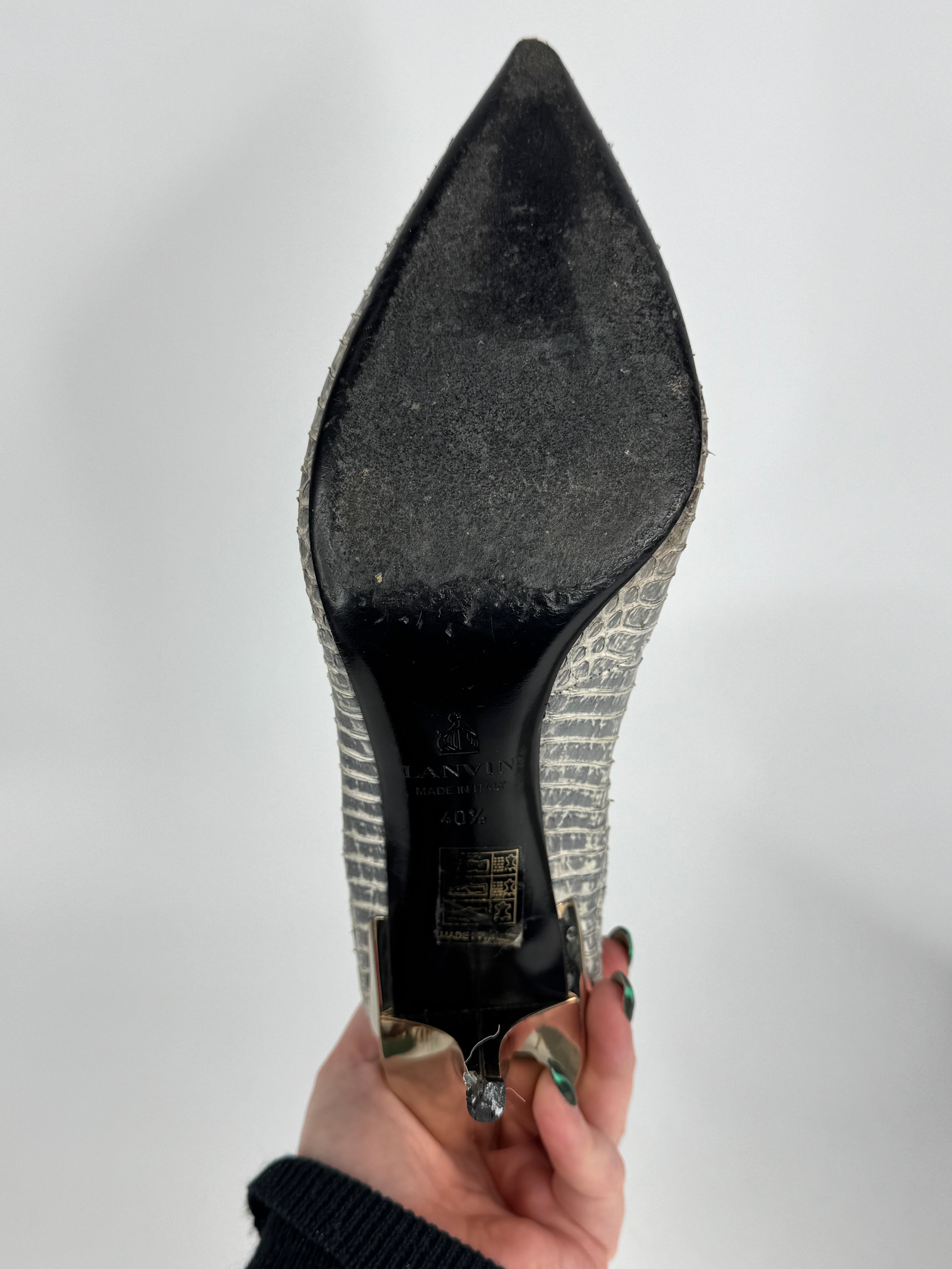 Lanvin Grey & Cream Snakeskin Stiletto Ankle Boots - EU40.5