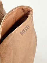 Diesel Tan Leather Peep-Toe Ankle Boots - EU41
