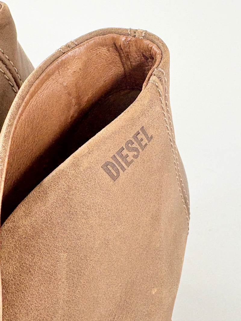 Diesel Tan Leather Peep-Toe Ankle Boots - EU41