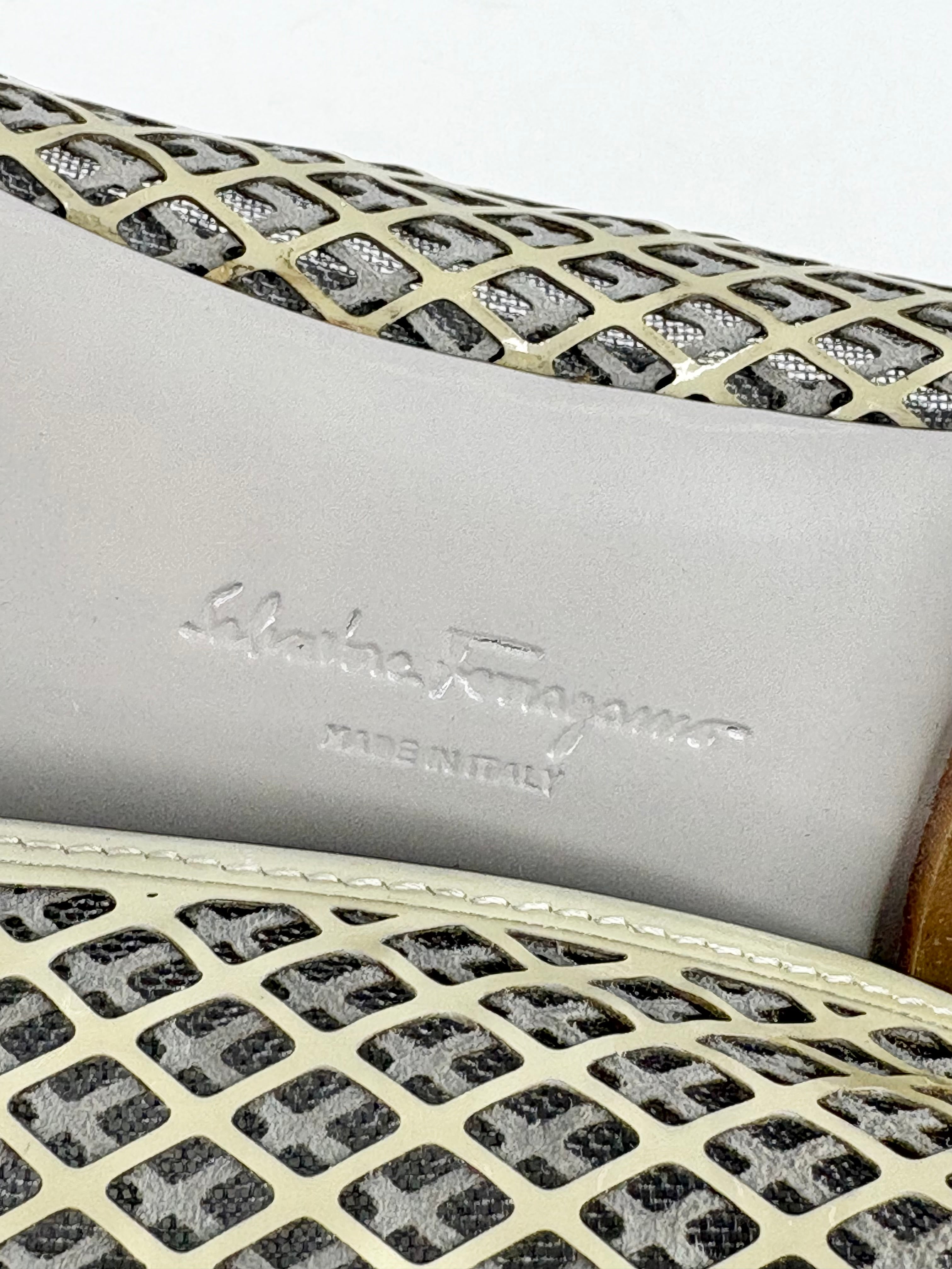 Salvatore Ferragamo Grey Mesh & Suede Bow Flats - EU35