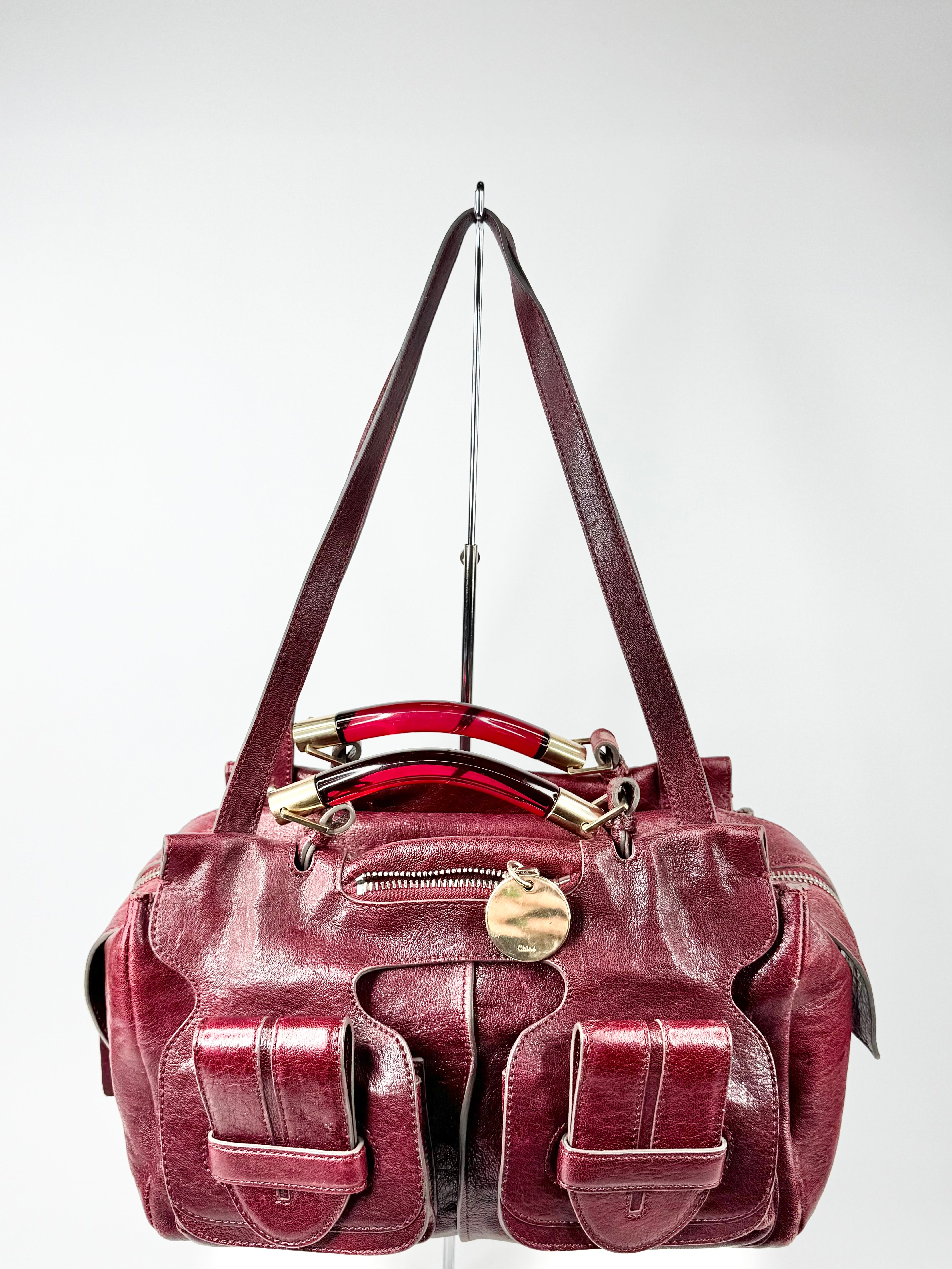 Chloé Burgundy Leather Saskia Square Tote Bag