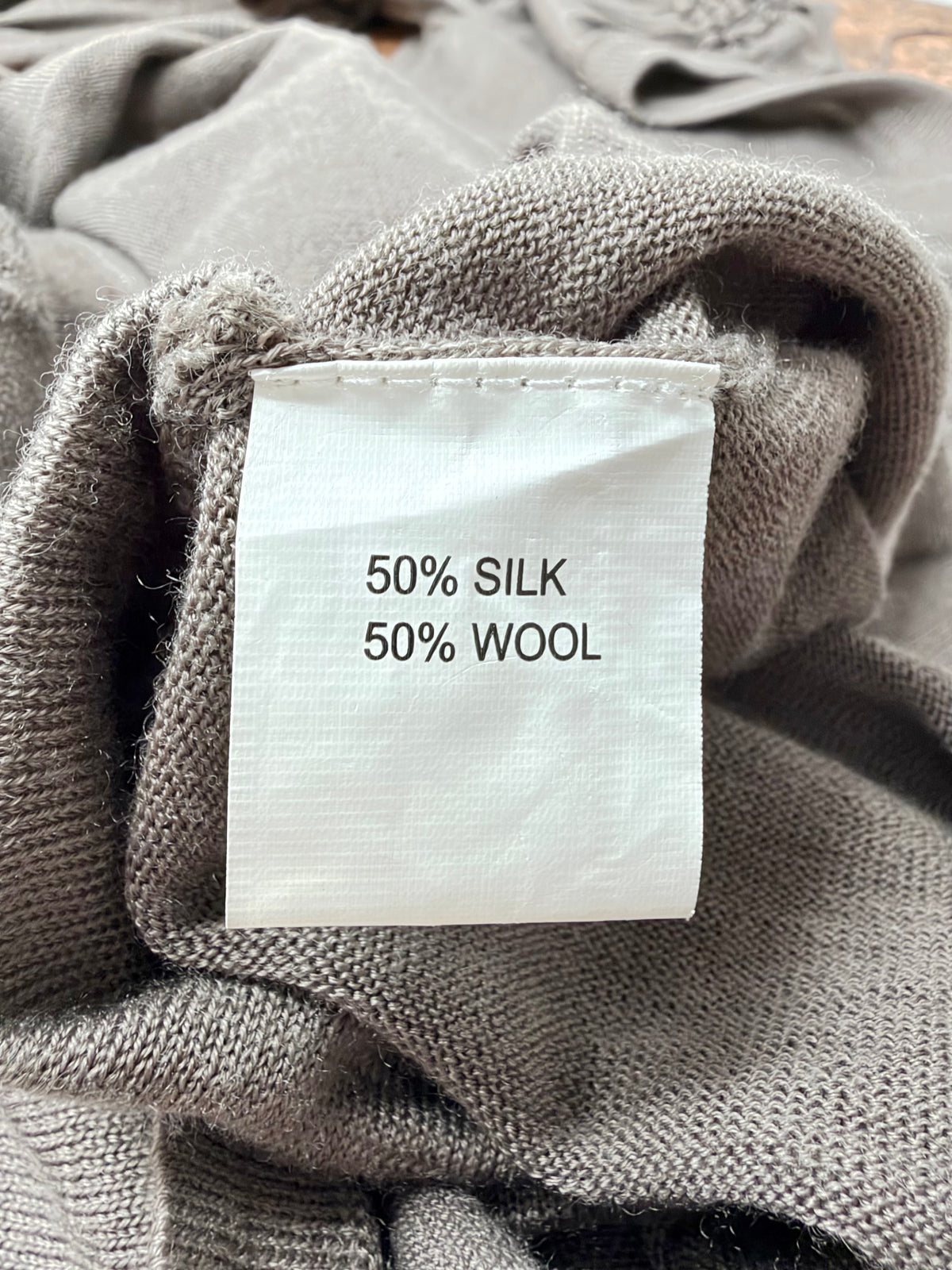 Katherine Taupe Silk & Wool V-Neck Midi Dress - AU10