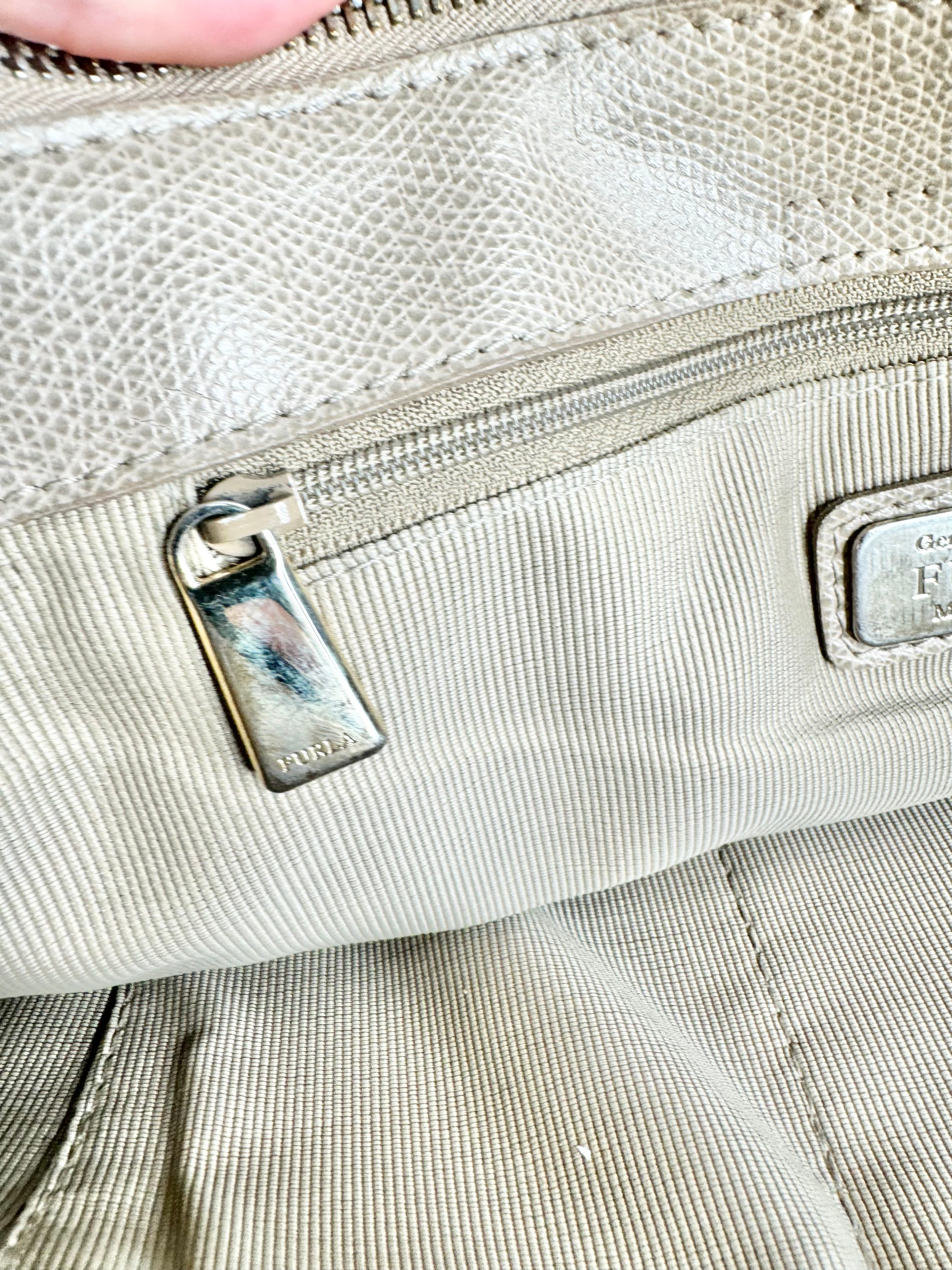 Furla Pebbled Taupe Leather Shoulder Bag