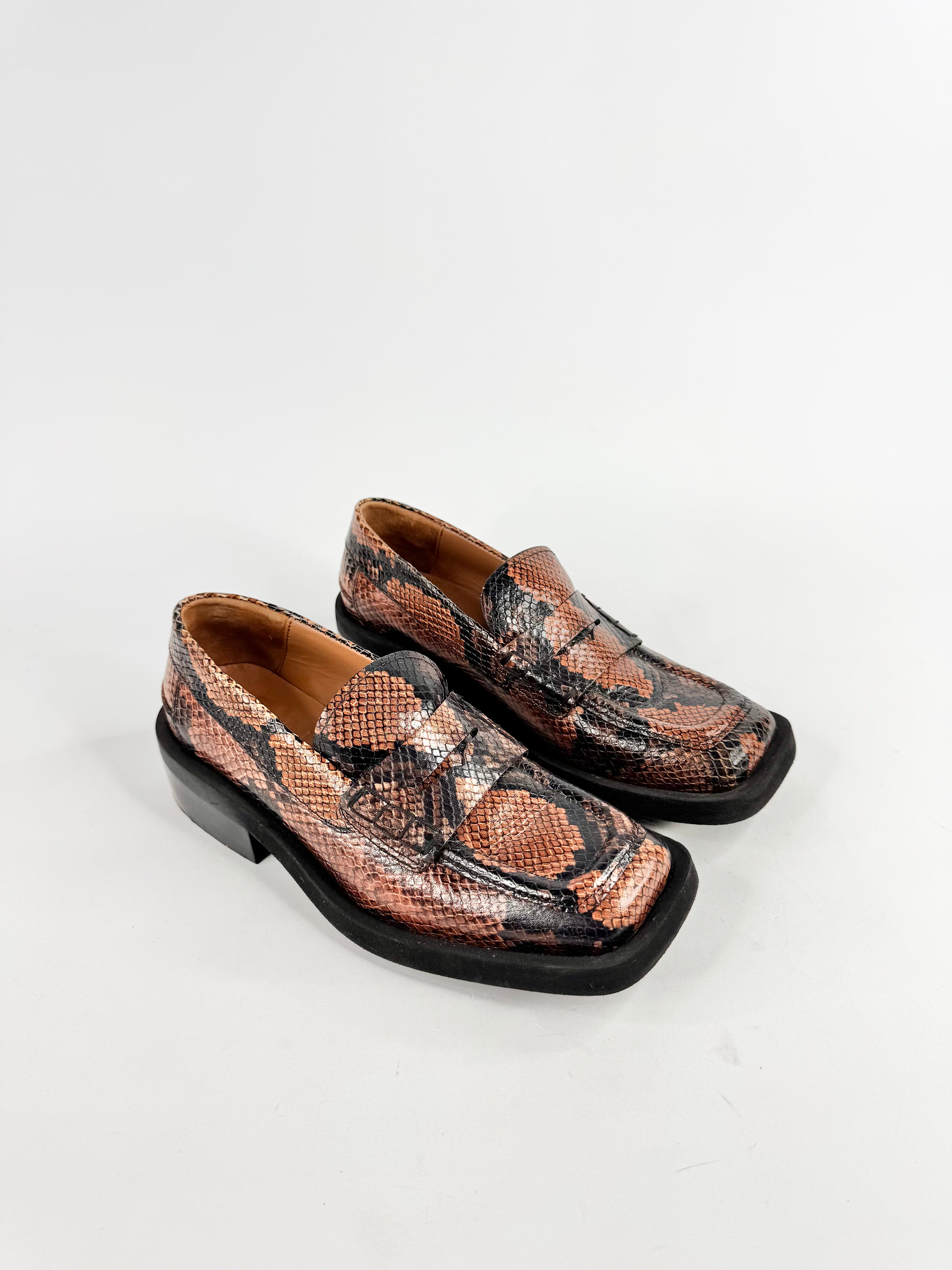 Ganni Snakeskin Embossed Loafers - EU38