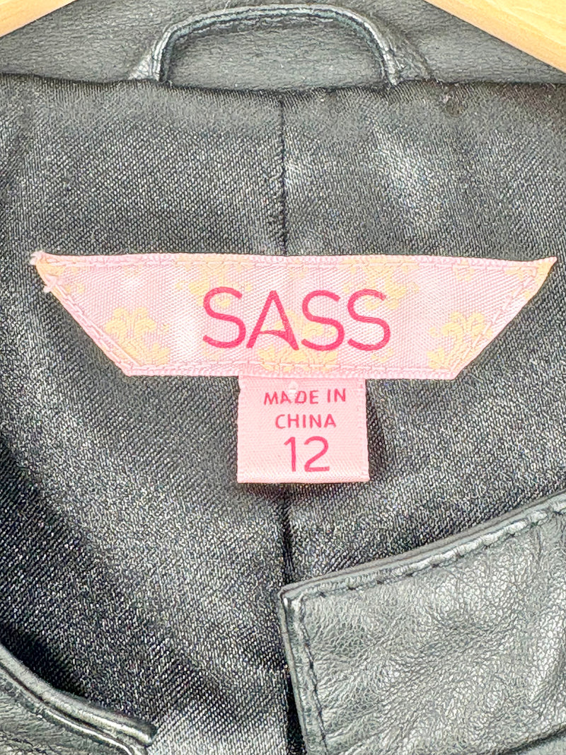 Sass the Label Fringed Black Leather Jacket - AU12