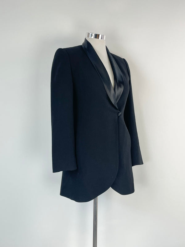 Carla Zampatti Satin-Lapel Black Wool Blazer  - AU10