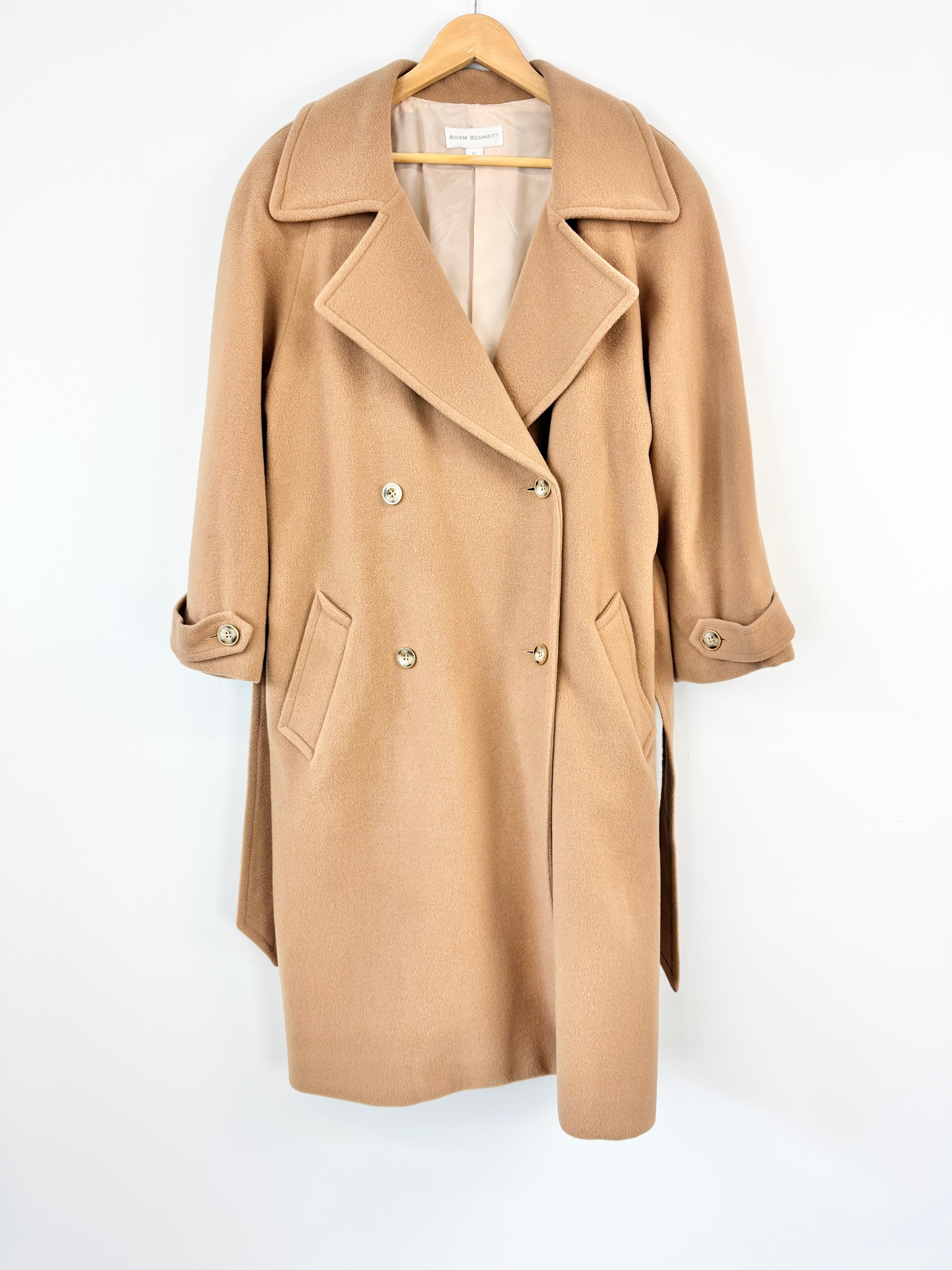 MFW Adam Bennett Fawn Wool & Cashmere Blend Double Breasted Trench Coat - AU10