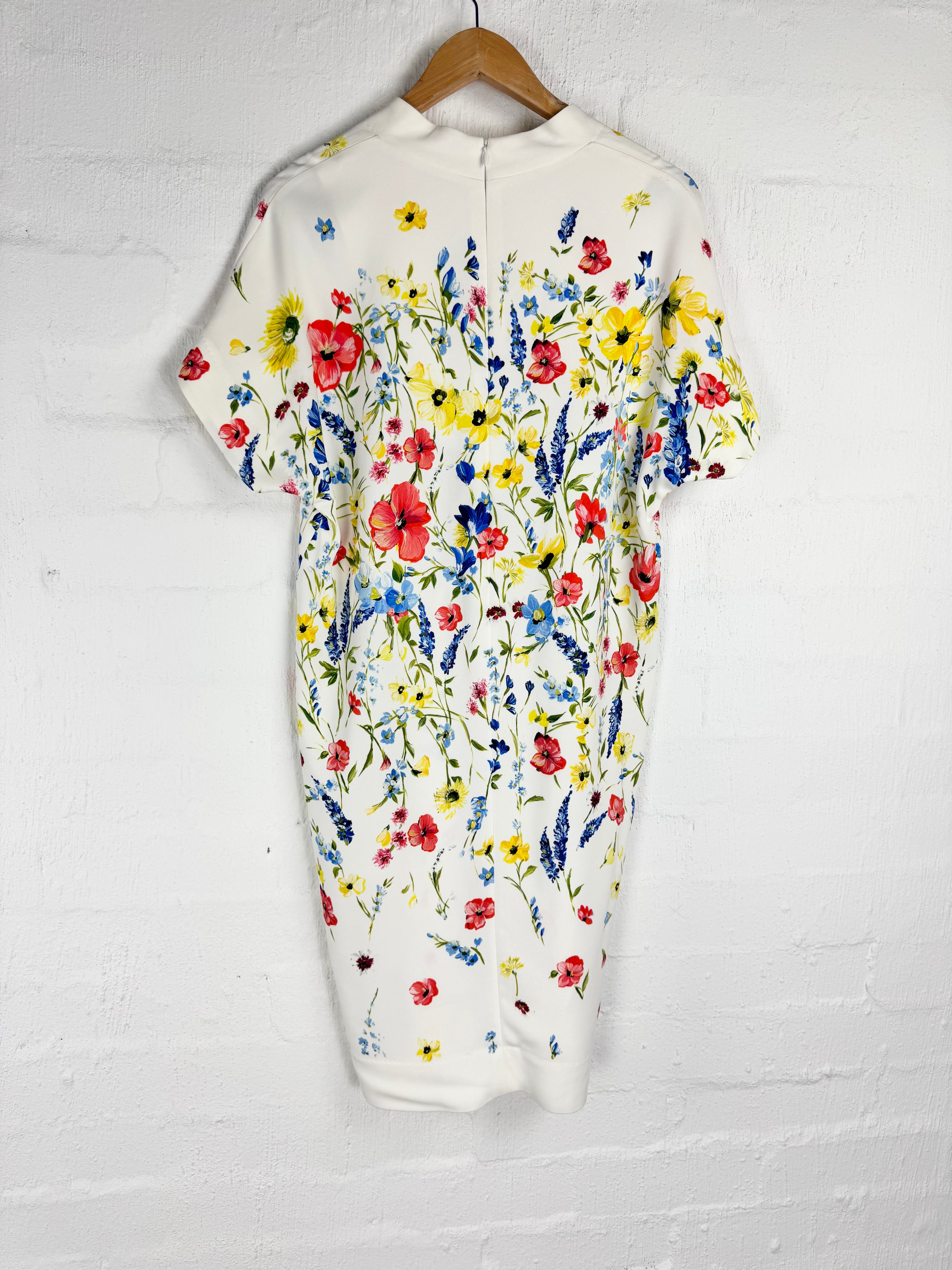 Escada White Watercolour Floral Dress - AU8/10