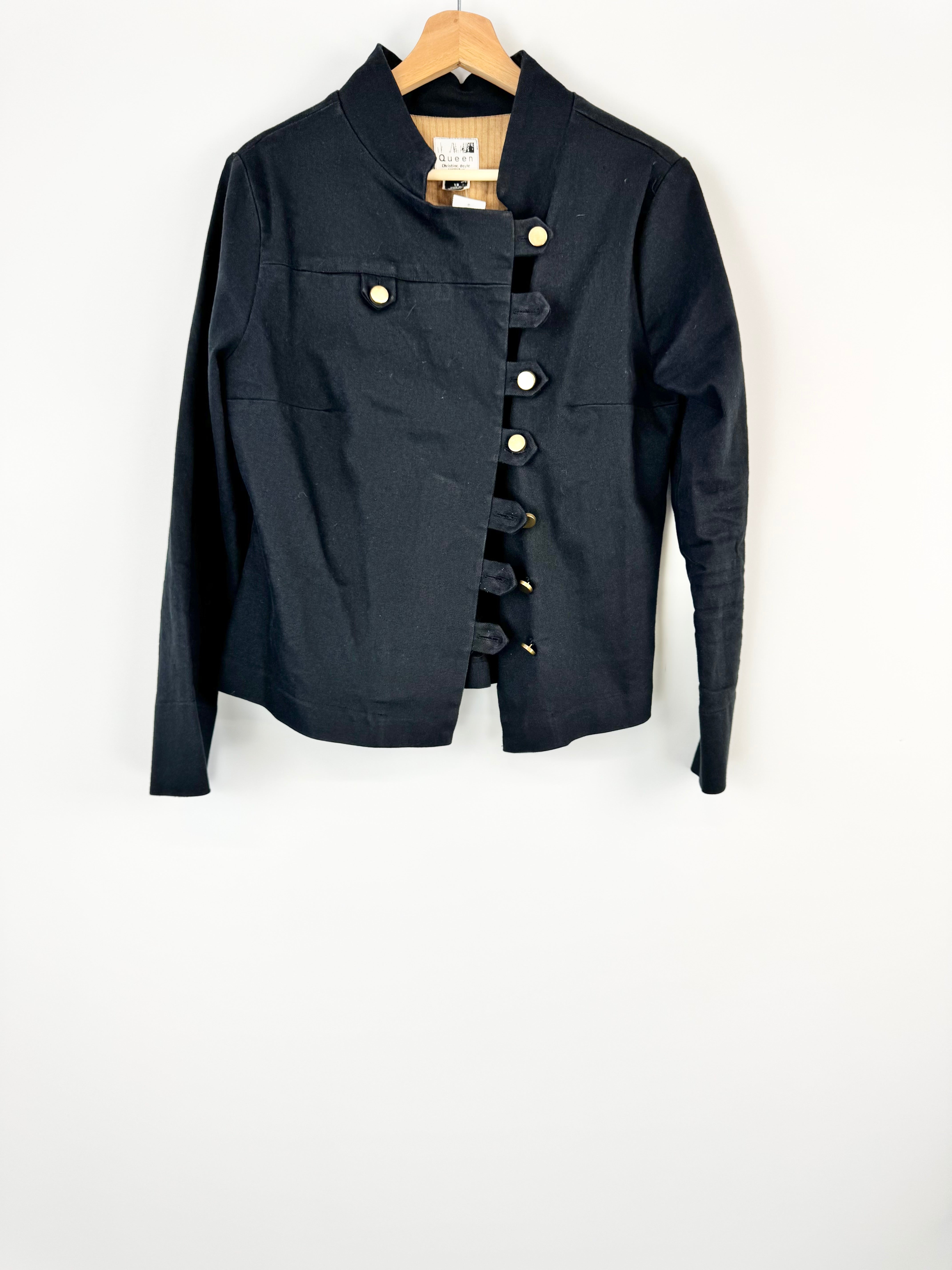 Queen by Christian Boyle Black Asymmetrically Buttoned Jacket - AU12