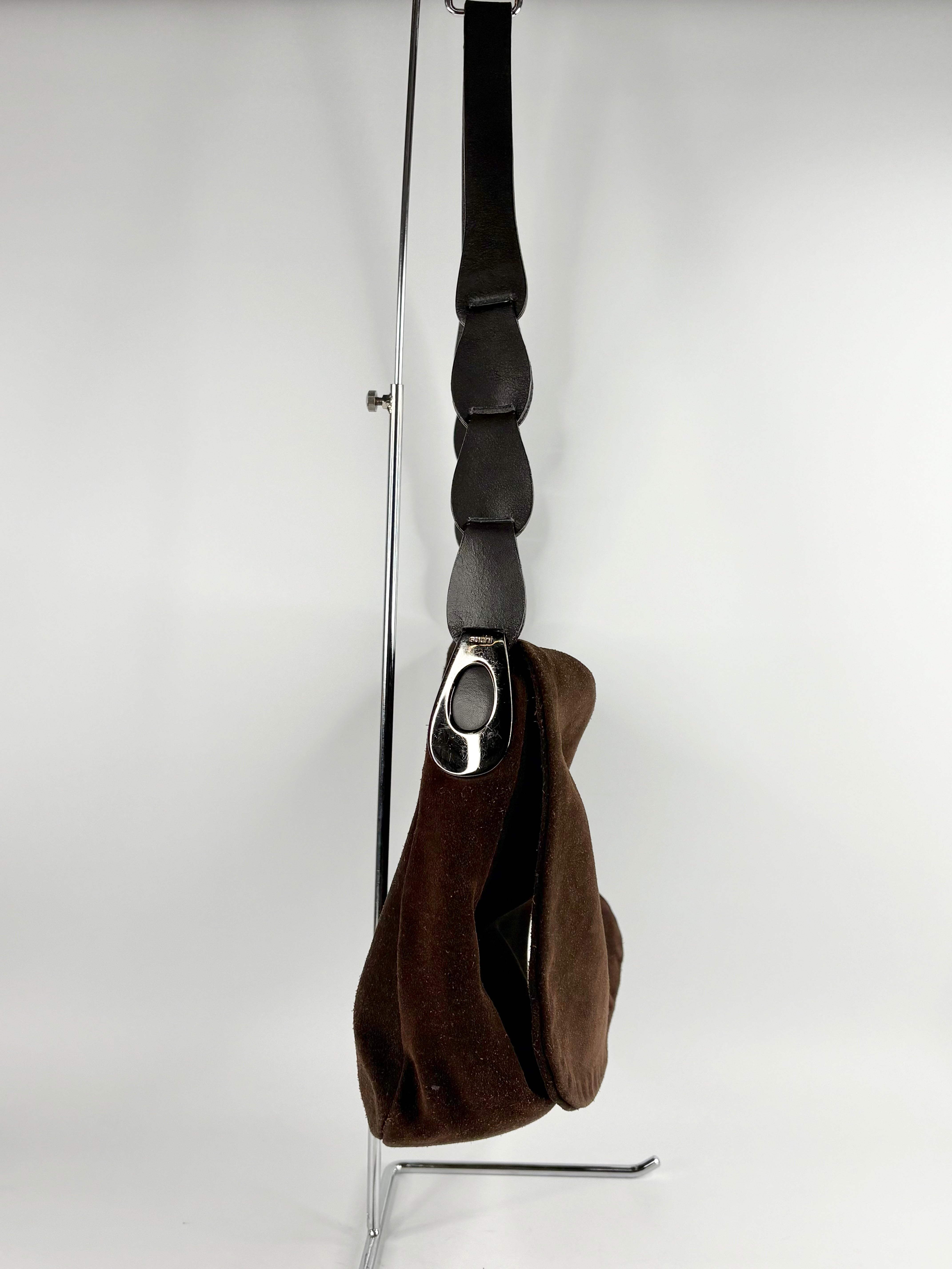 Sachi Dark Chocolate Brown Suede Small Messenger Bag