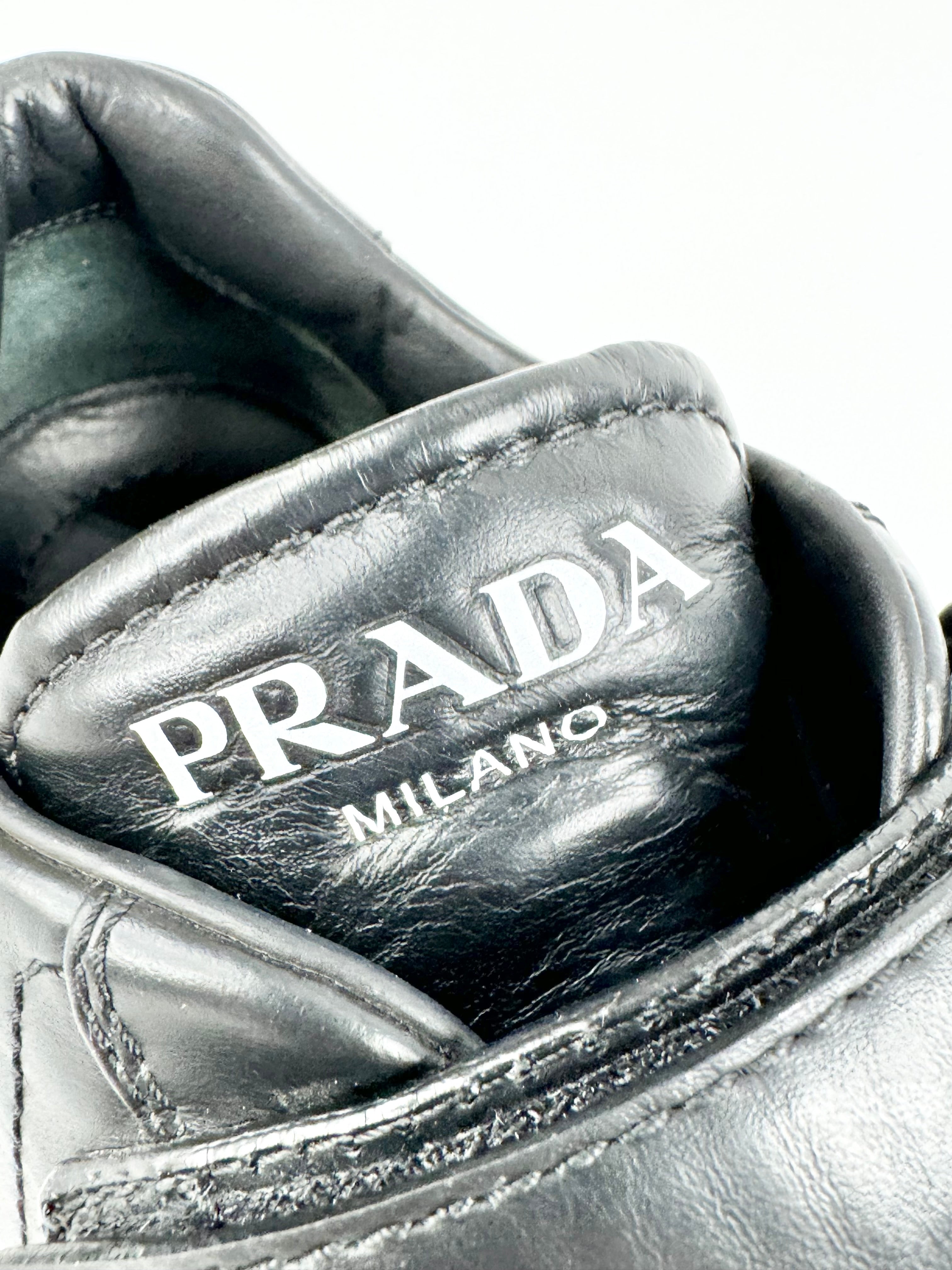 Prada Black Leather Three Strap Velcro Sneakers - EU37.5