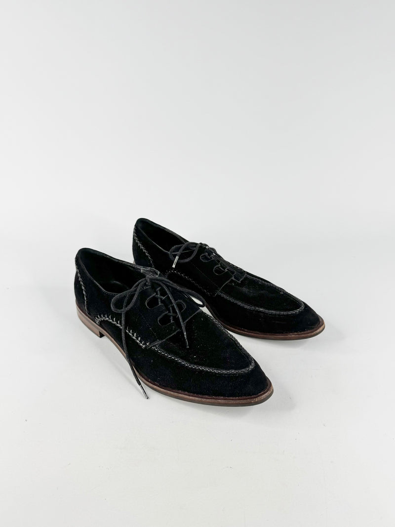 Tod's Black Suede Pointed Toe Lace Ups - EU38.5