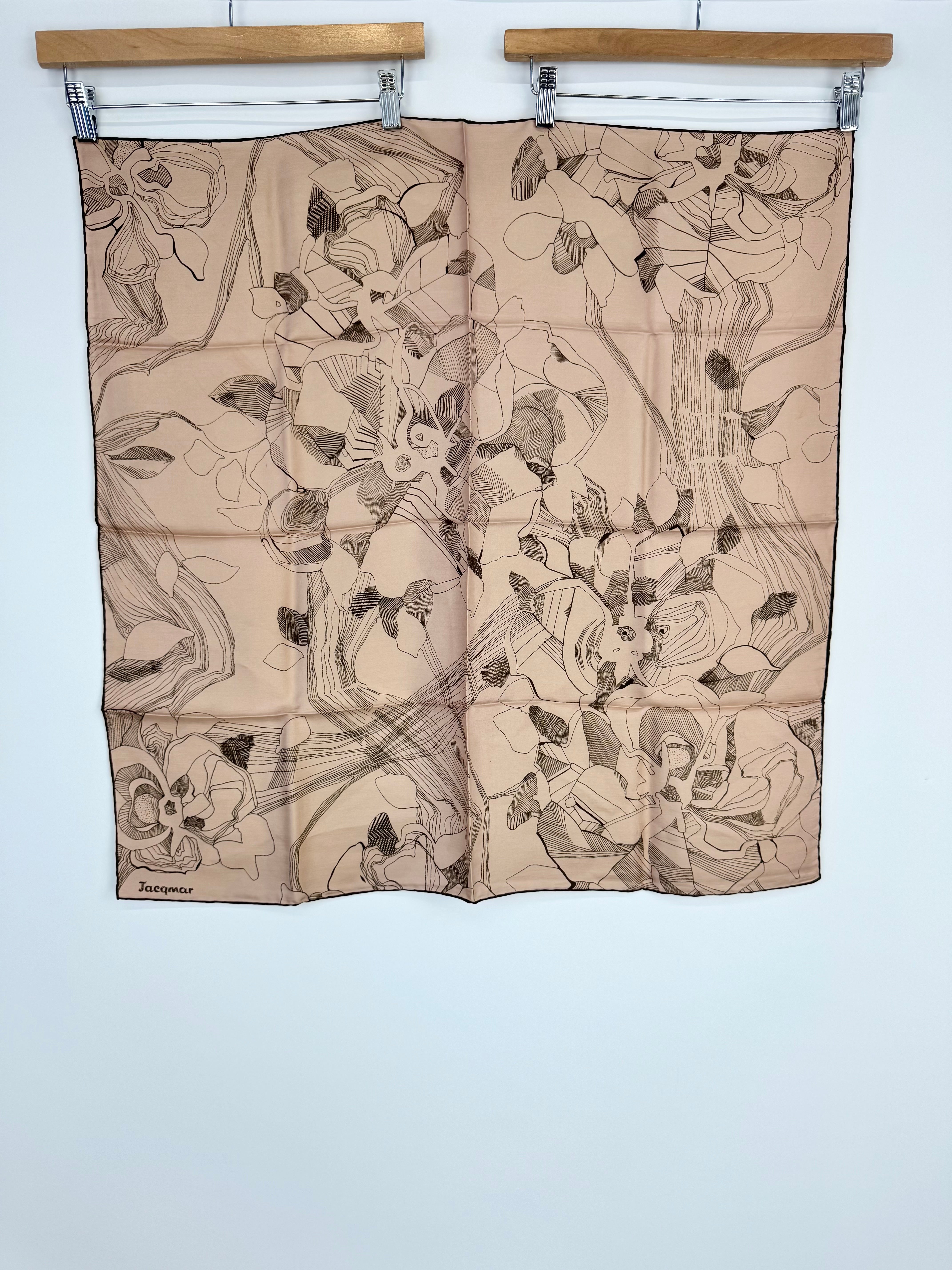 Vintage Jacqmar Abstract Floral Patterned Hand-Rolled Silk Scarf