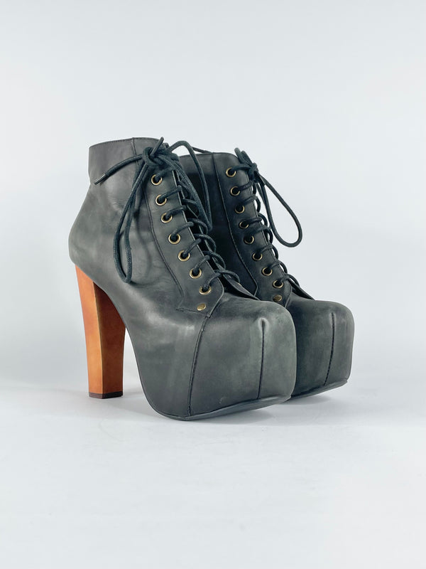 Jeffrey Campbell Havana Last Lita Black Leather Platforms - EU37