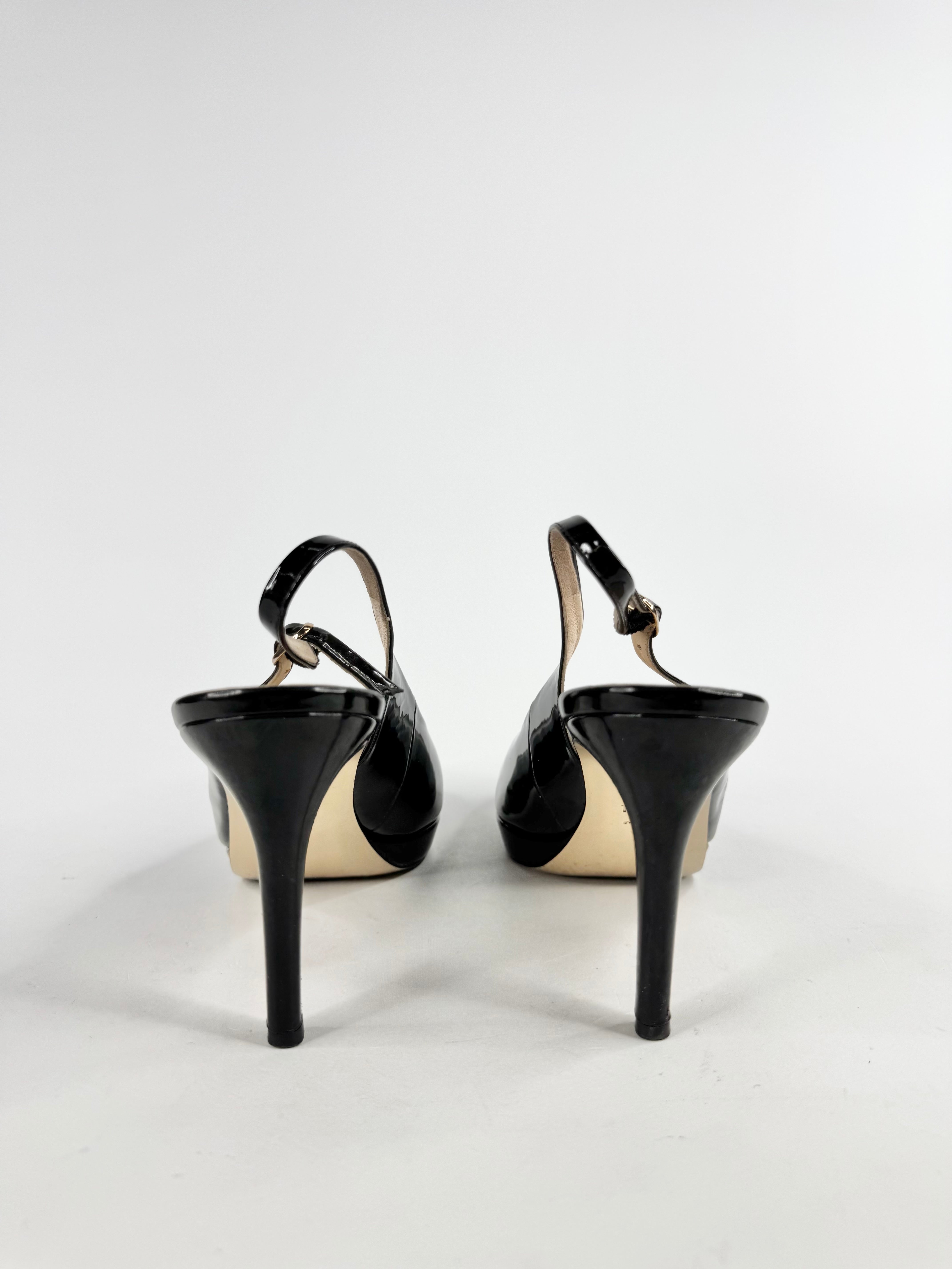 Hogl Black Patent Leather Stiletto Sling Backs - EU38