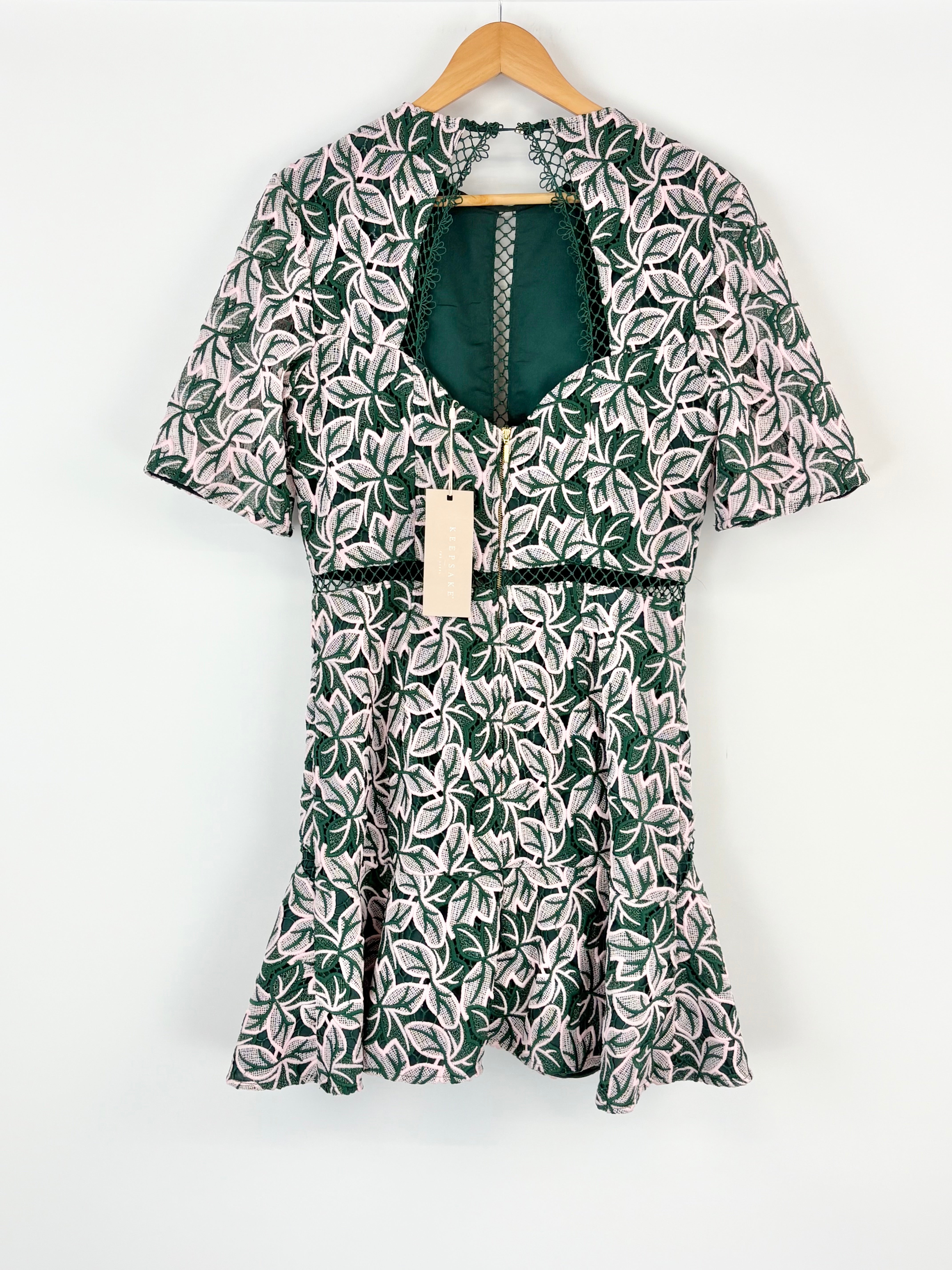 Keepsake Forest Green & Blush 'Wild Things' Lace Midi Dress - AU14/16