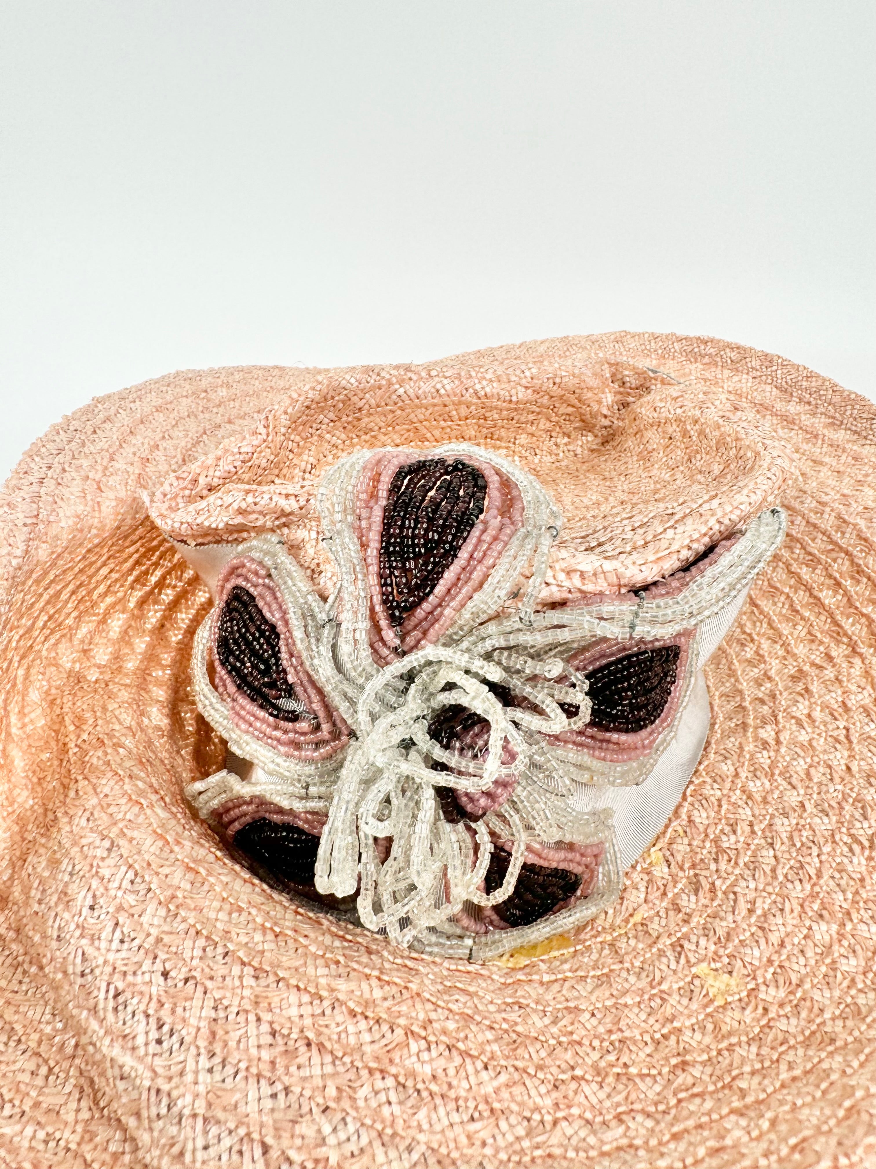 Vintage Tamasine Dale Blush Pink & Grey Beaded Hat