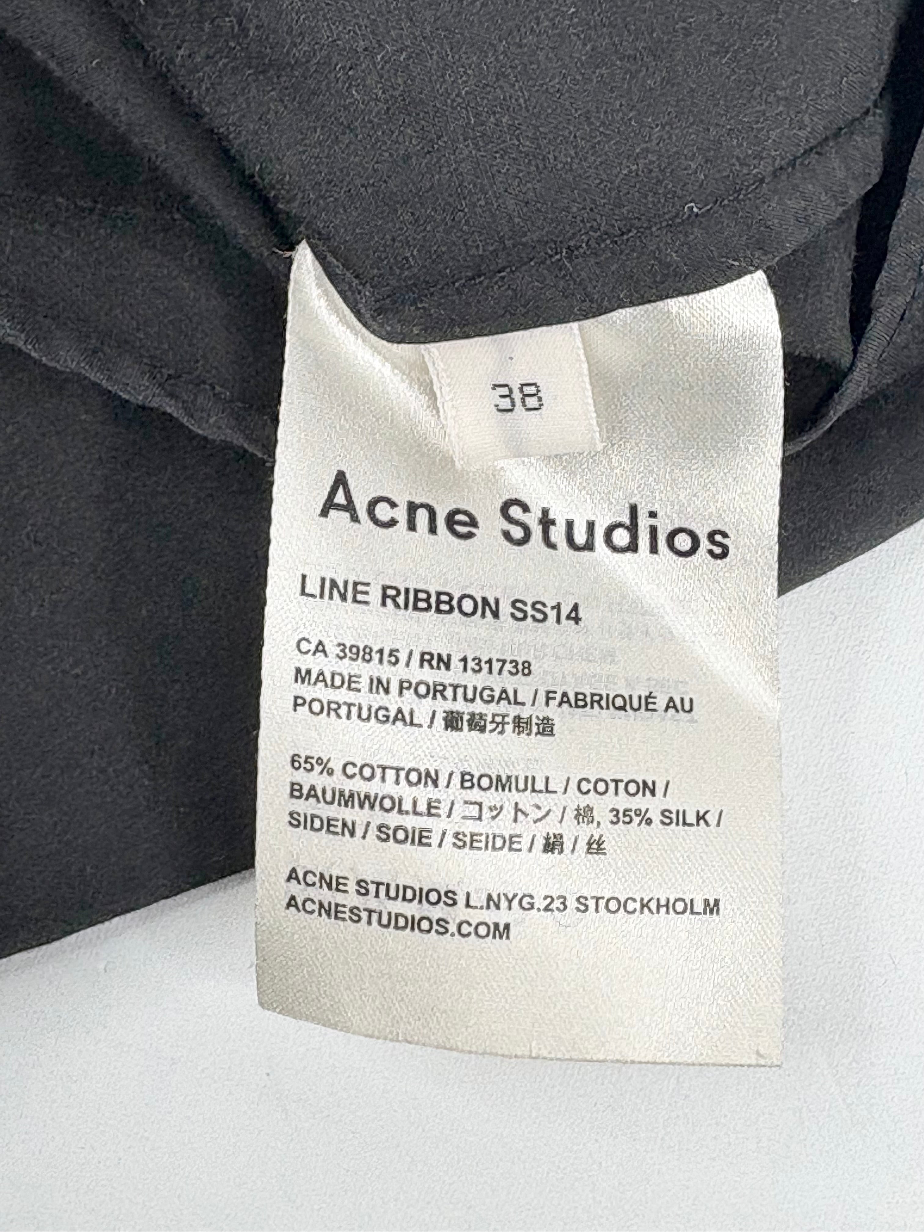 Acne Black Silk-Blend 'Line Ribbon' Short Sleeve Shirt - AU8/10
