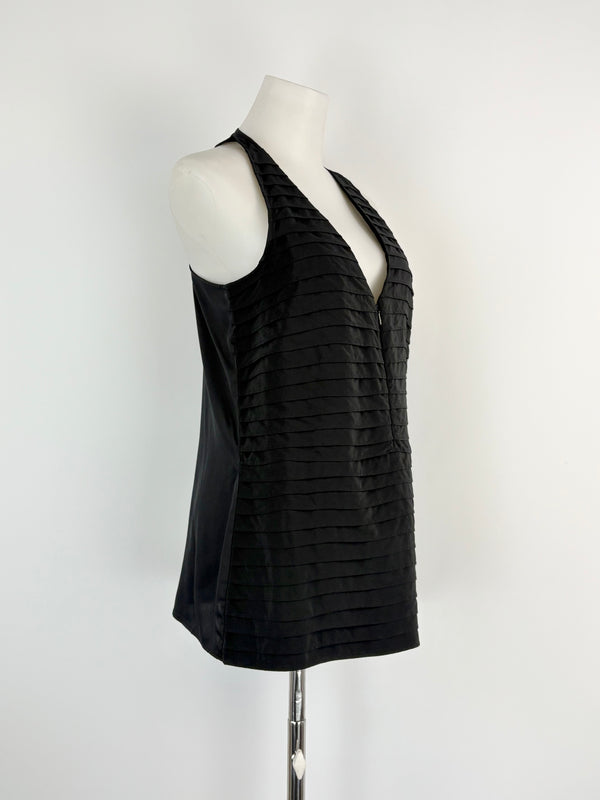 Reiss Black Tier-Pleat Mini Dress - AU10