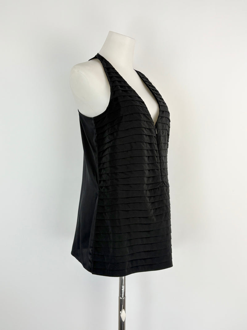 Reiss Black Tier-Pleat Mini Dress - AU10