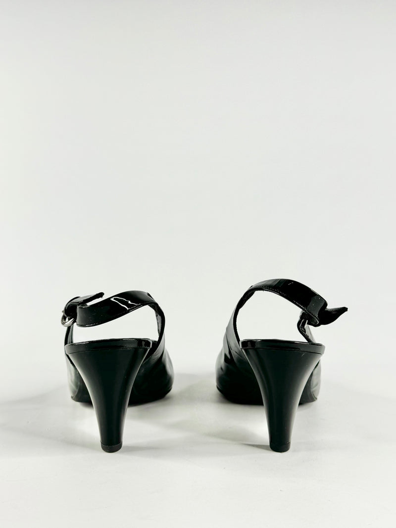 Hogl Black Patent Leather Sling Backs - EU37