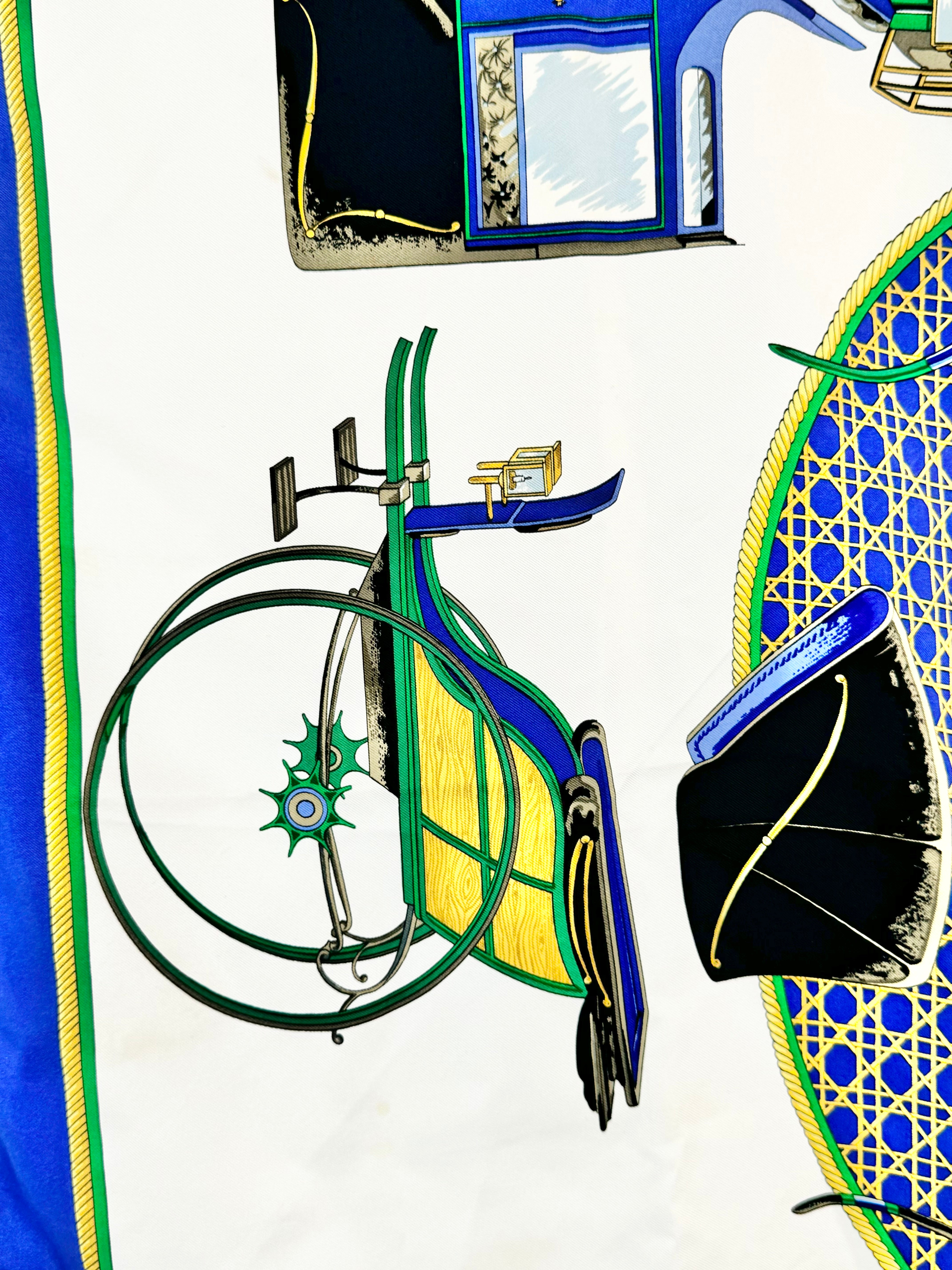 Hermès Scarf Carré ‘les voitures à transformation’ Blue Silk Scarf