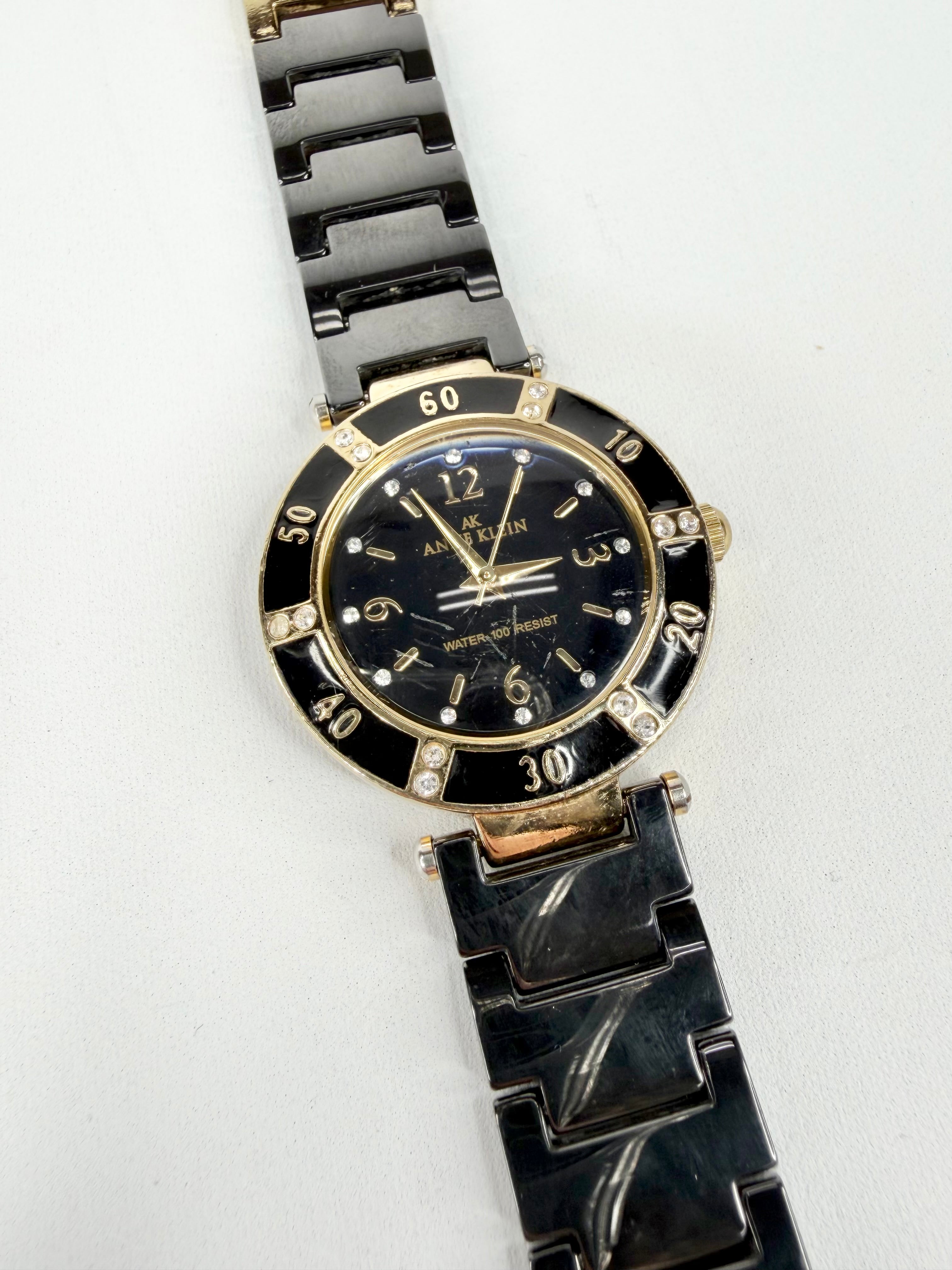 Anne Klein Black & Gold Crystal Studded Watch