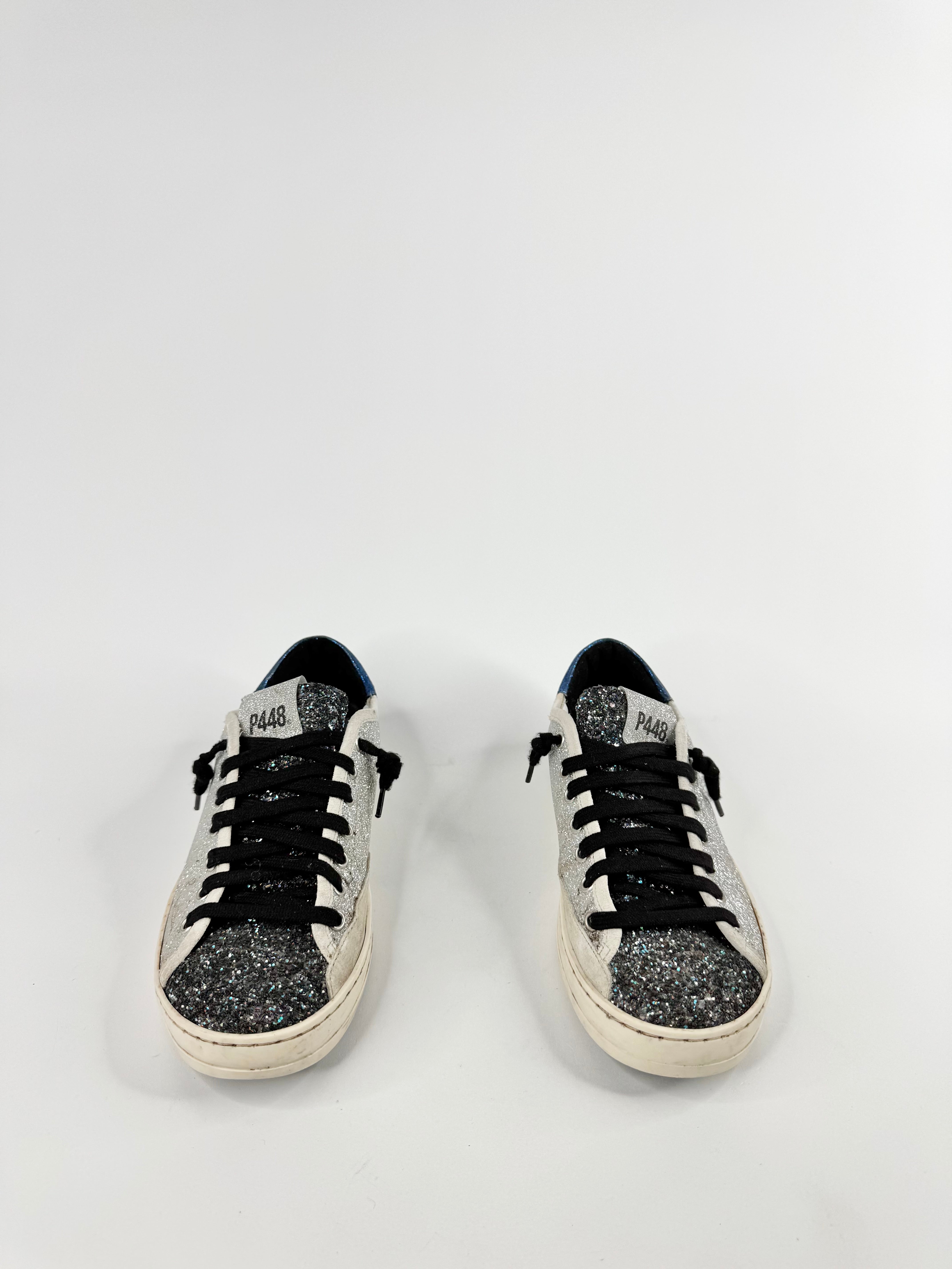 P448 Silver & Blue Glitter Sneakers - EU37