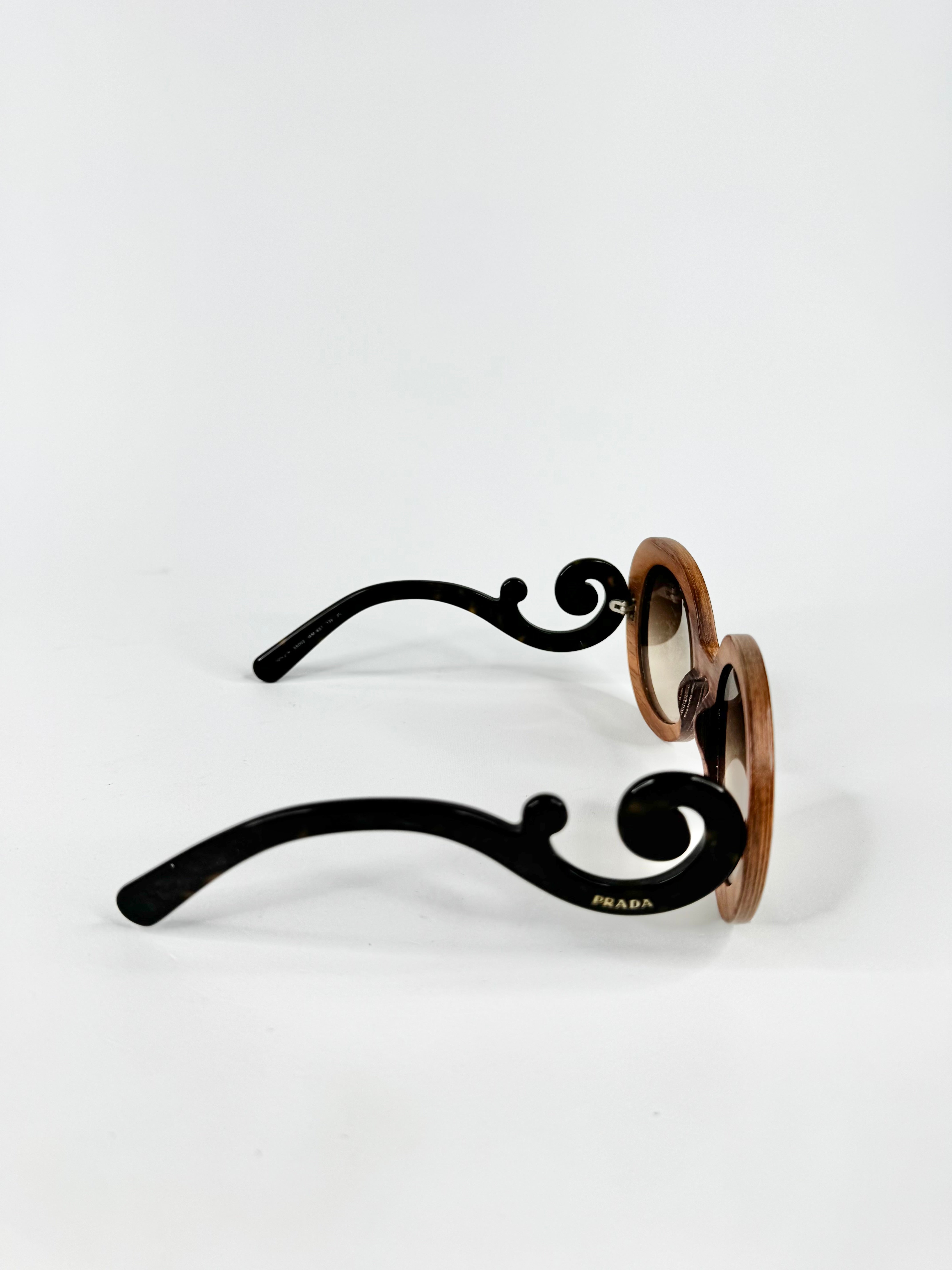 Prada Black & Wood Baroque Swirl Sunglasses