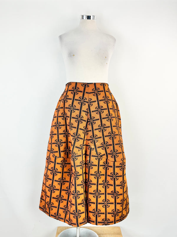 Alpha60 Orange & Black Woven Textile Wide Leg Slacks - AU10/12