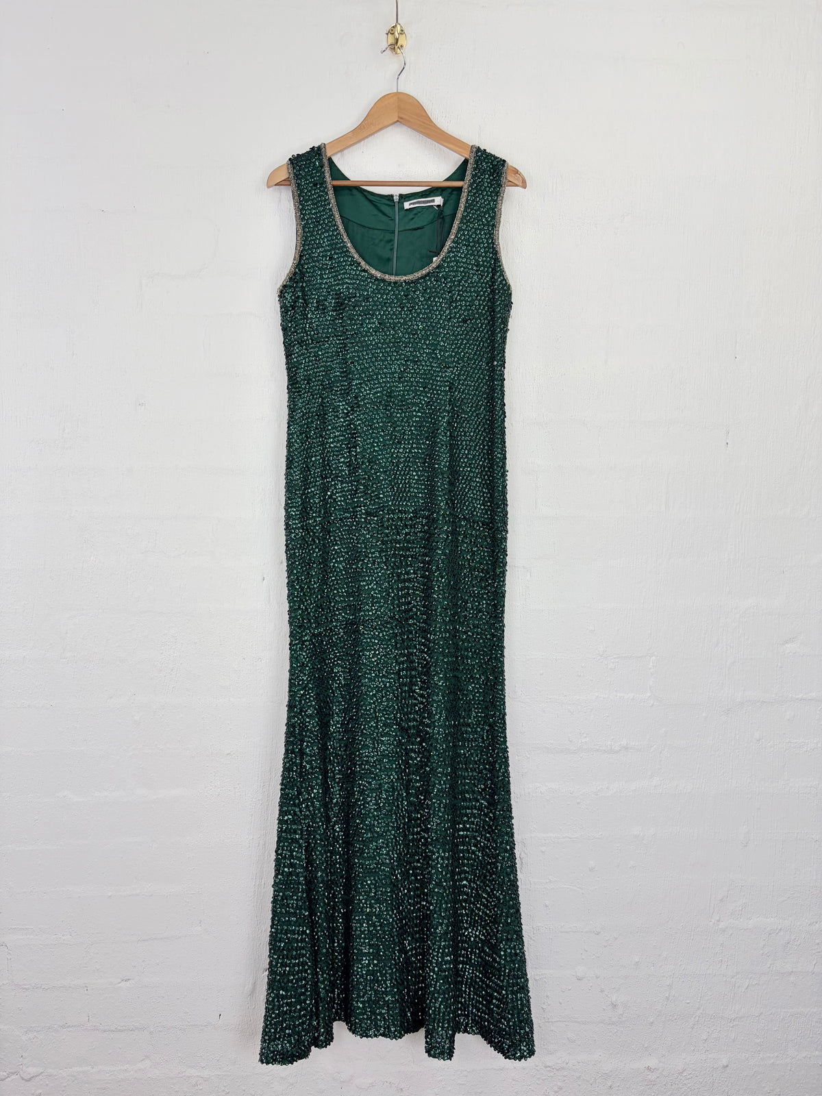 Rachel Gilbert Dark Emerald Sequined & Beaded Gown - AU10/12