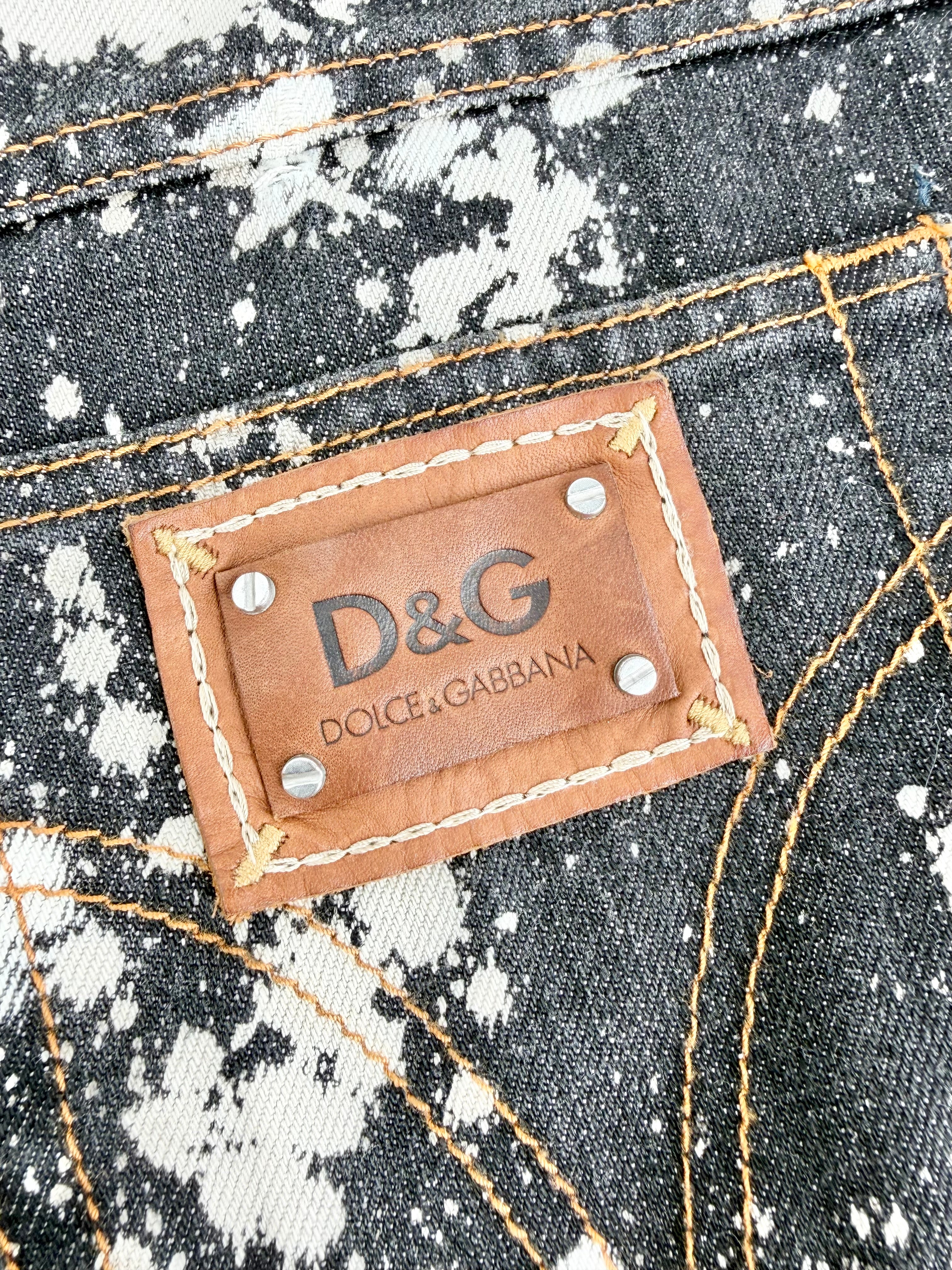 D&G Dark Blue Denim Paint Splattered Mini Skirt - AU10