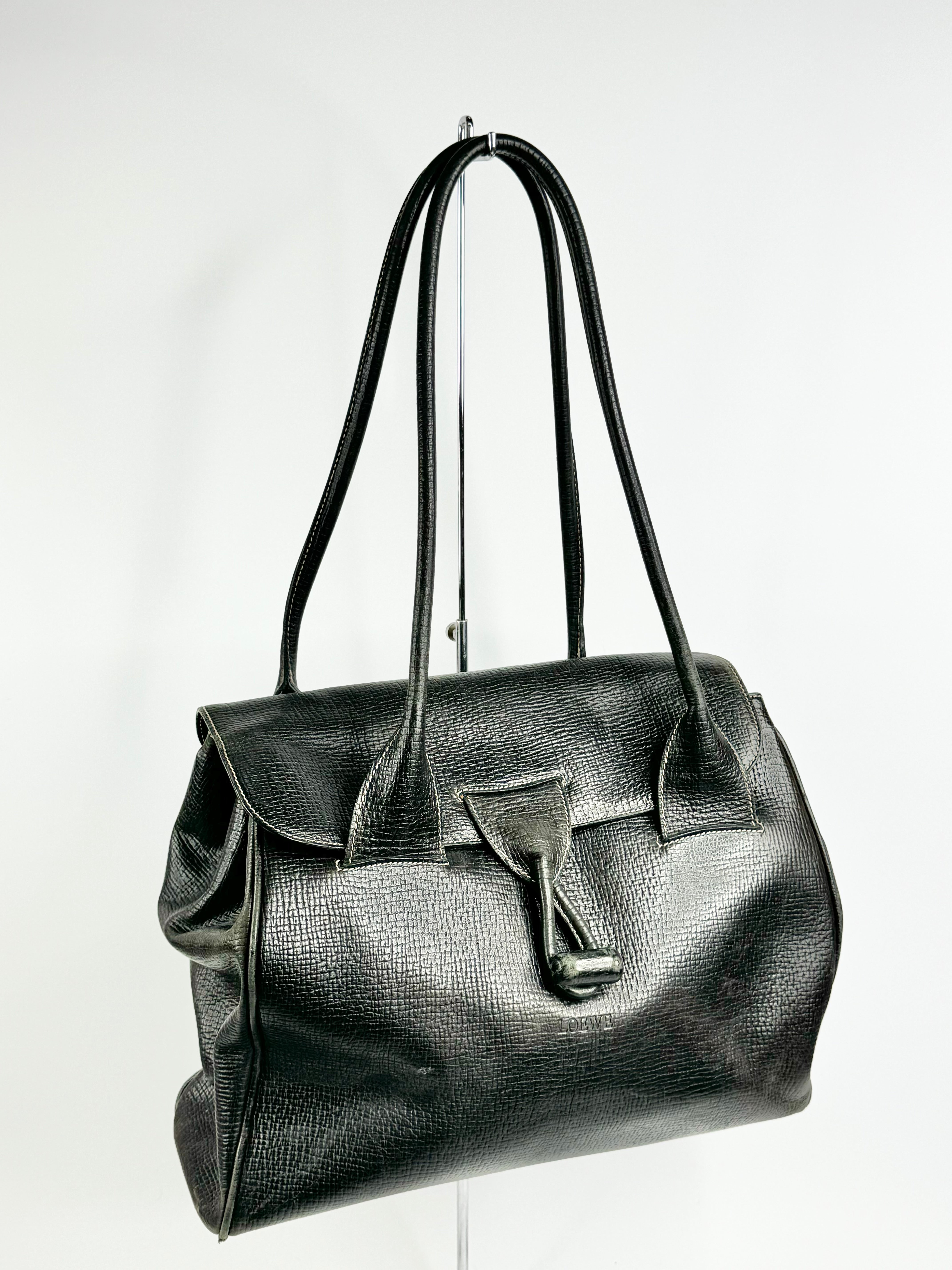 Vintage Loewe Black Leather Shoulder Bag